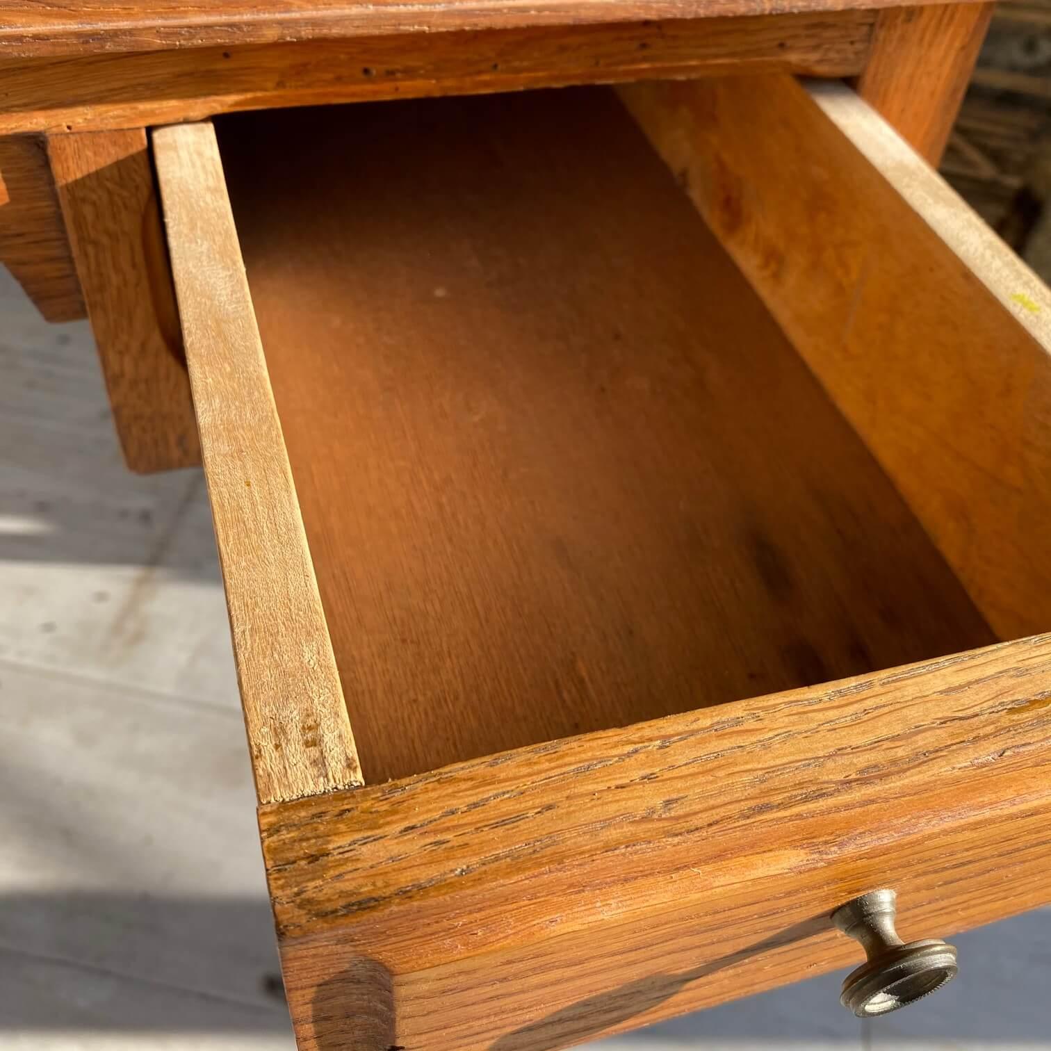 Small 1940 Oak Desk from France 1940, in a Brown Color and Old Patina, 2 Drawers In Good Condition In Auribeau sur Siagne, FR