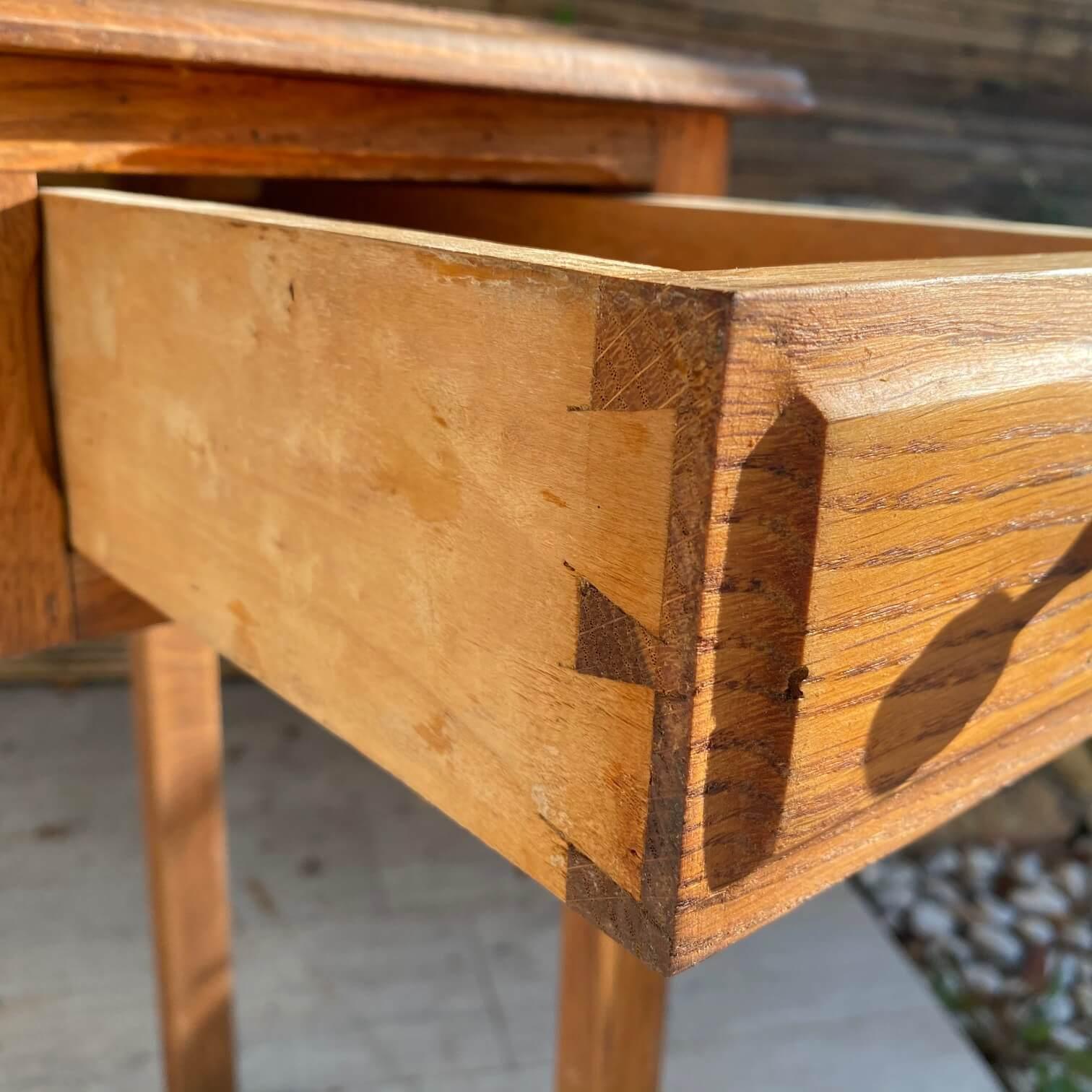 Mid-20th Century Small 1940 Oak Desk from France 1940, in a Brown Color and Old Patina, 2 Drawers