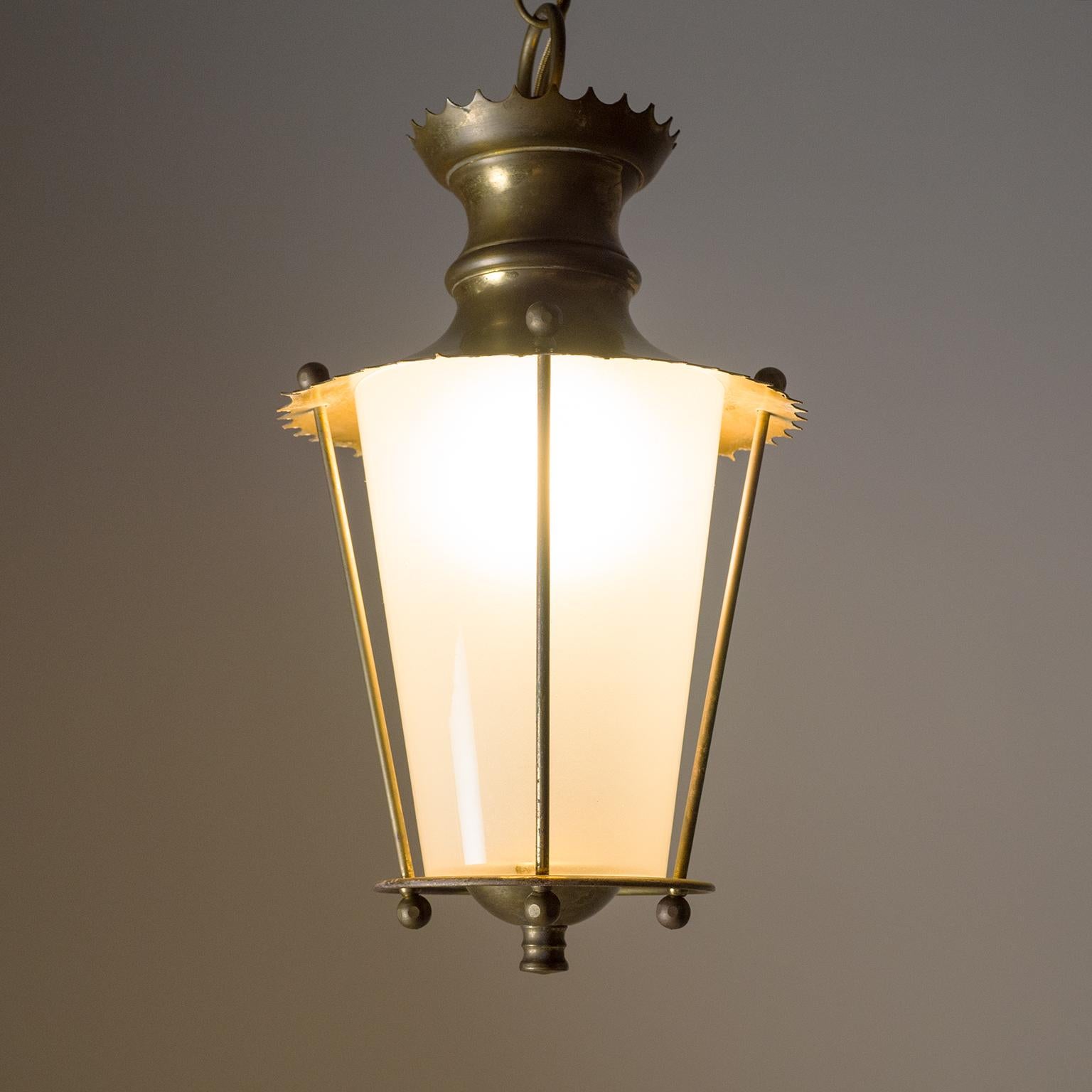 Frosted Small 1940s French Brass Lantern