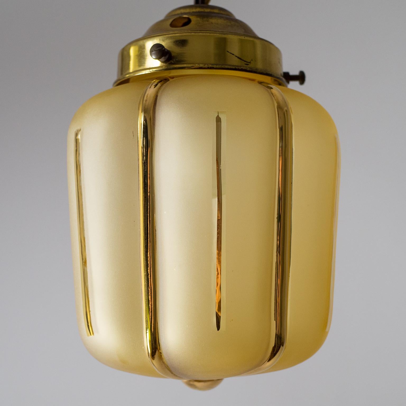 Small 1940s French Pendant, Amber Glass and Gold Paint 3