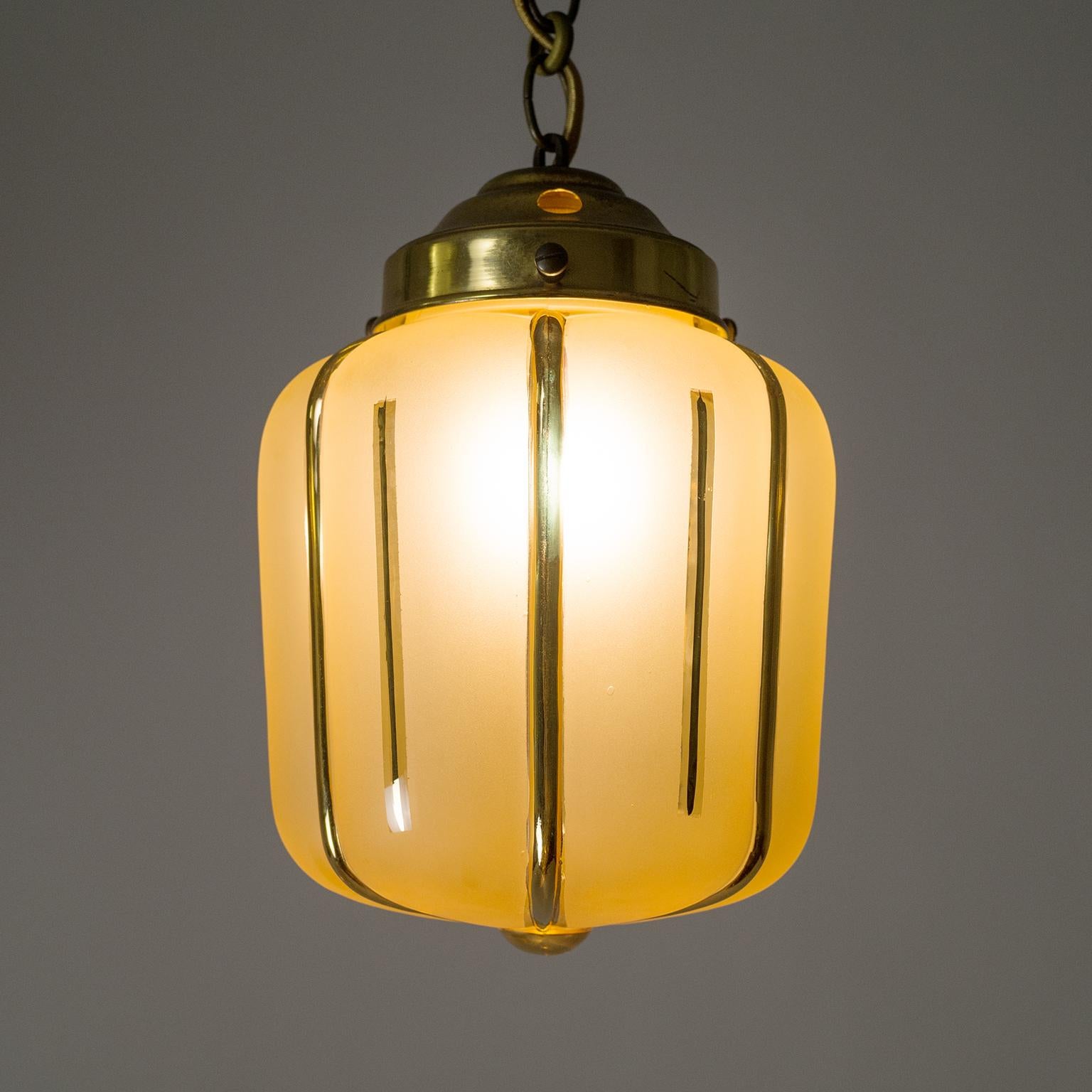 Small 1940s French Pendant, Amber Glass and Gold Paint 4