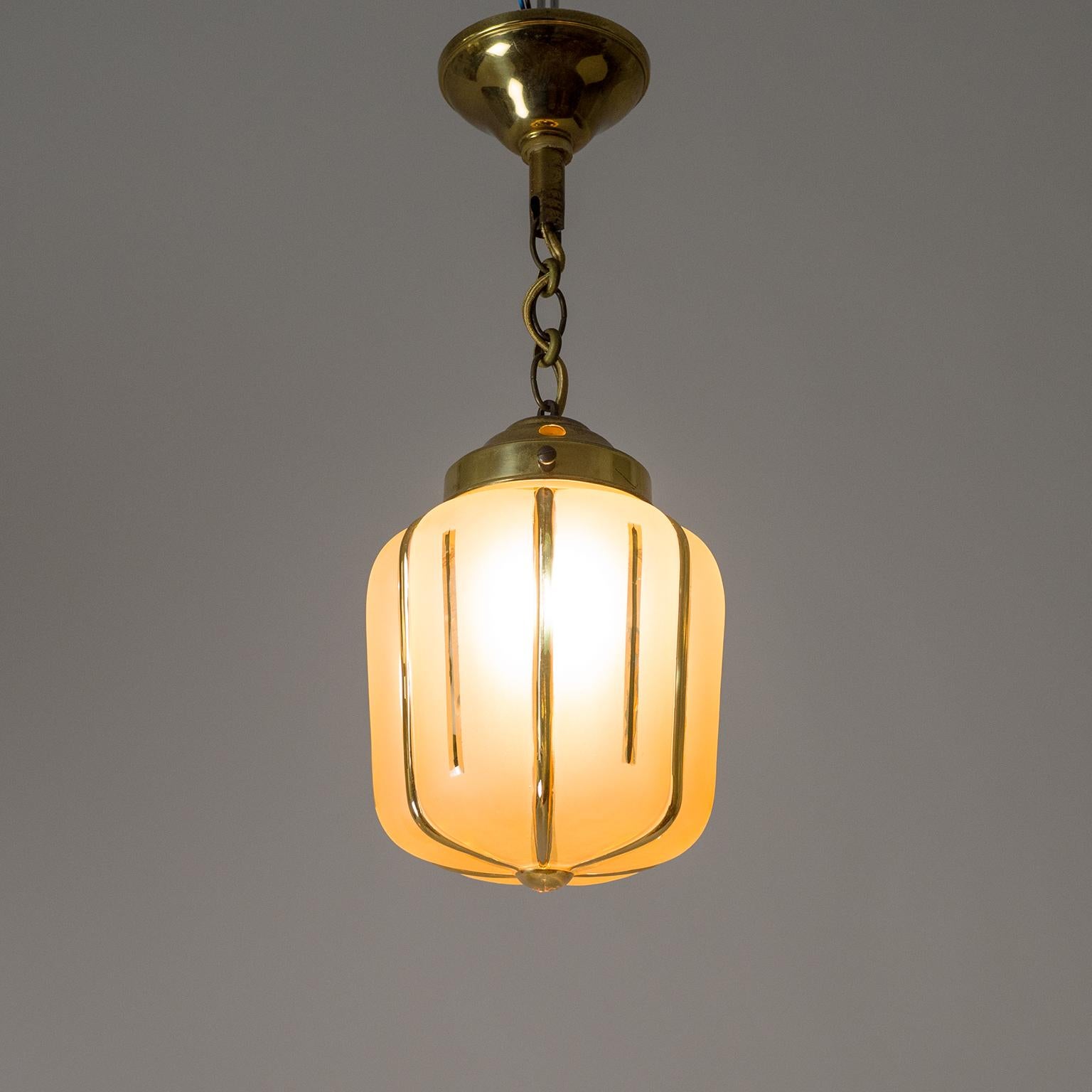 Small 1940s French Pendant, Amber Glass and Gold Paint 5