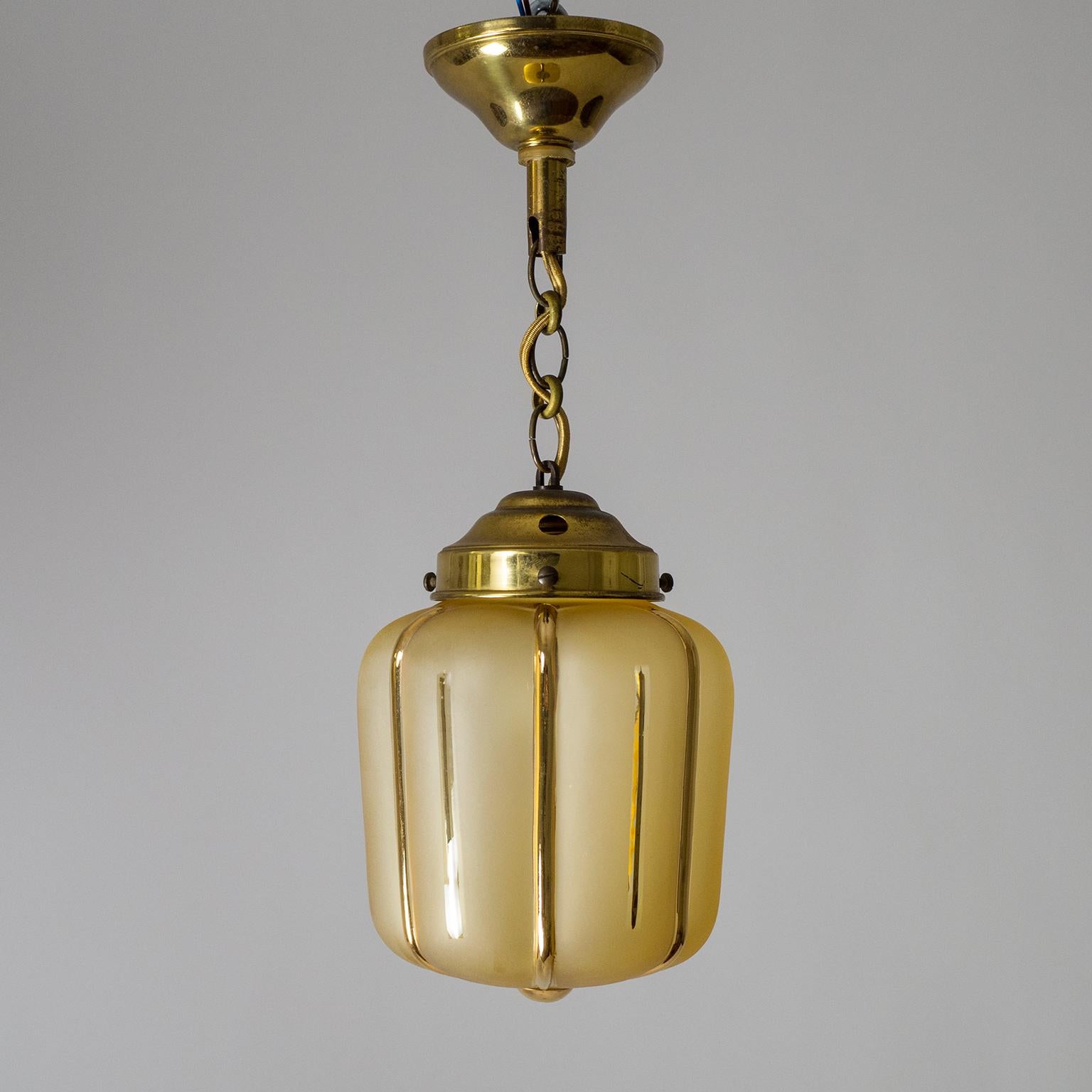 Small 1940s French Pendant, Amber Glass and Gold Paint 7