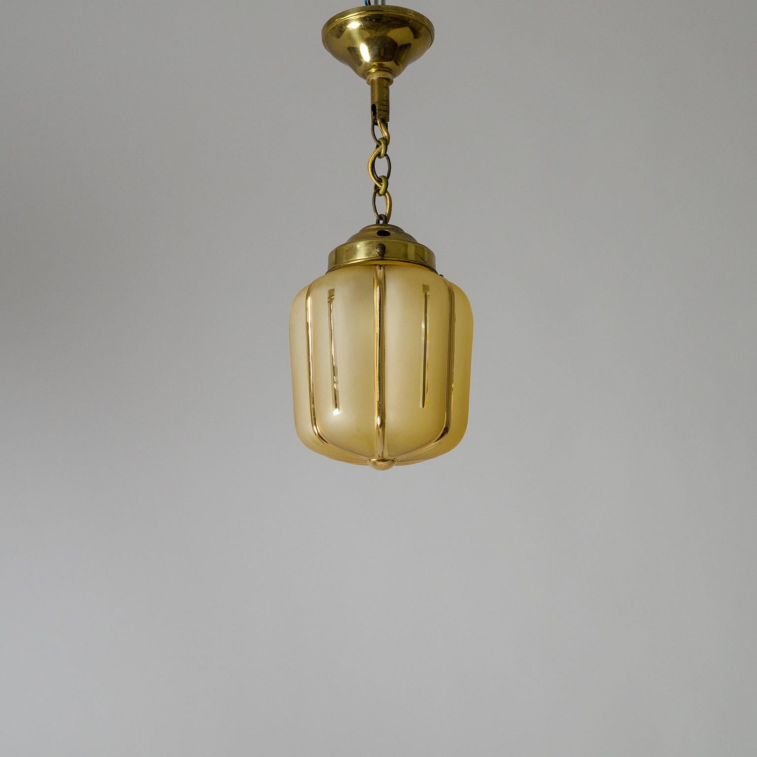 Small 1940s French Pendant, Amber Glass and Gold Paint 8