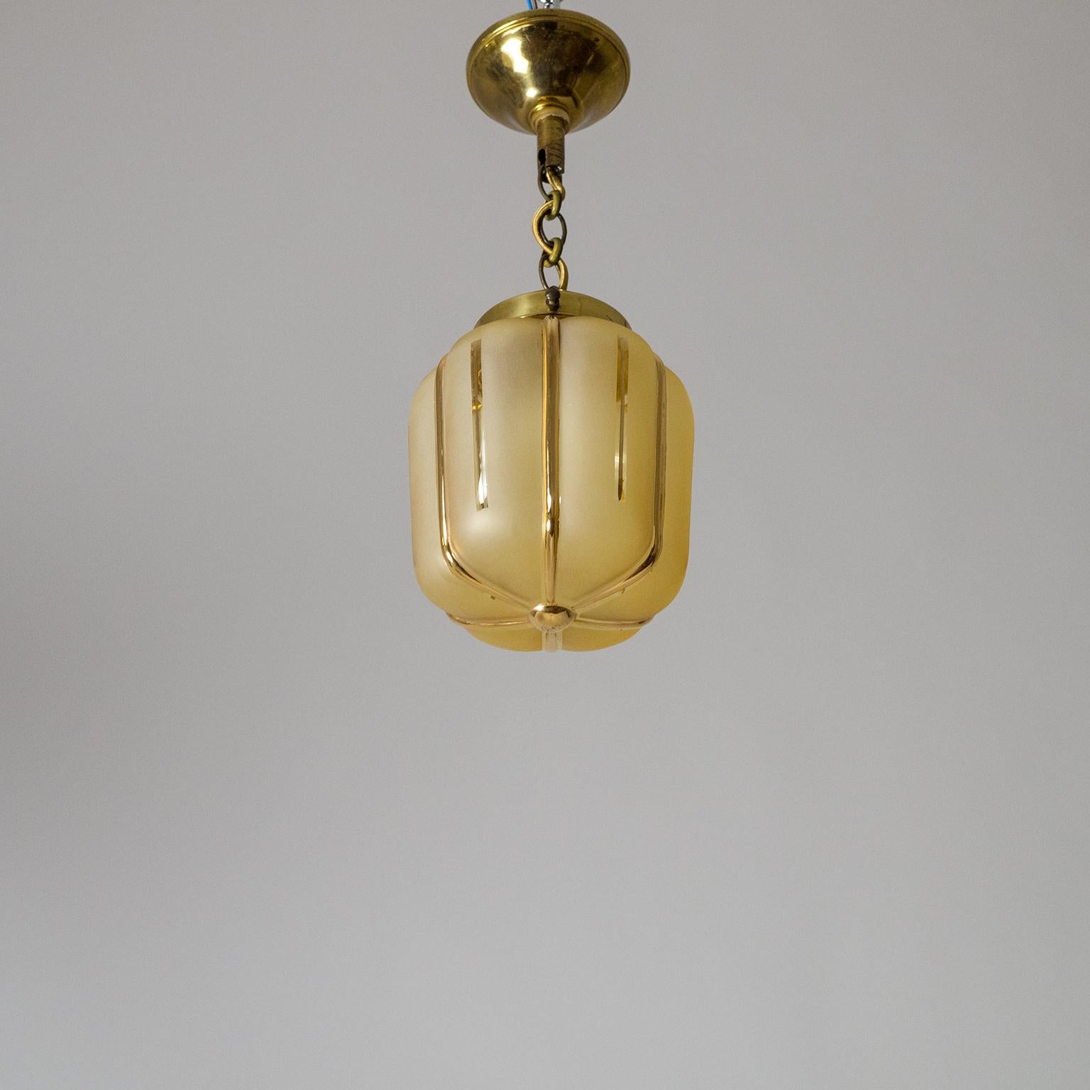 Small 1940s French Pendant, Amber Glass and Gold Paint 1