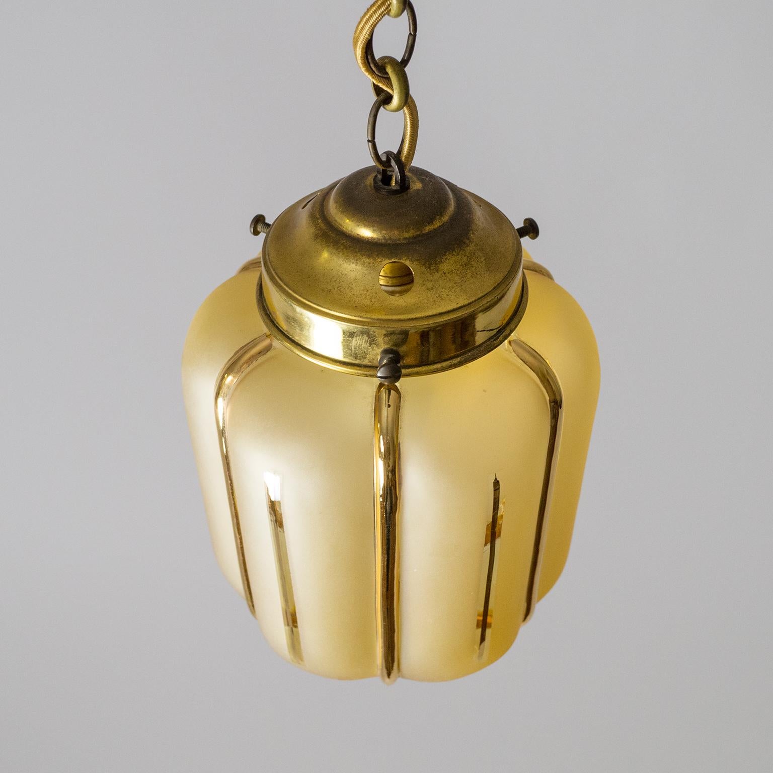 Small 1940s French Pendant, Amber Glass and Gold Paint 2