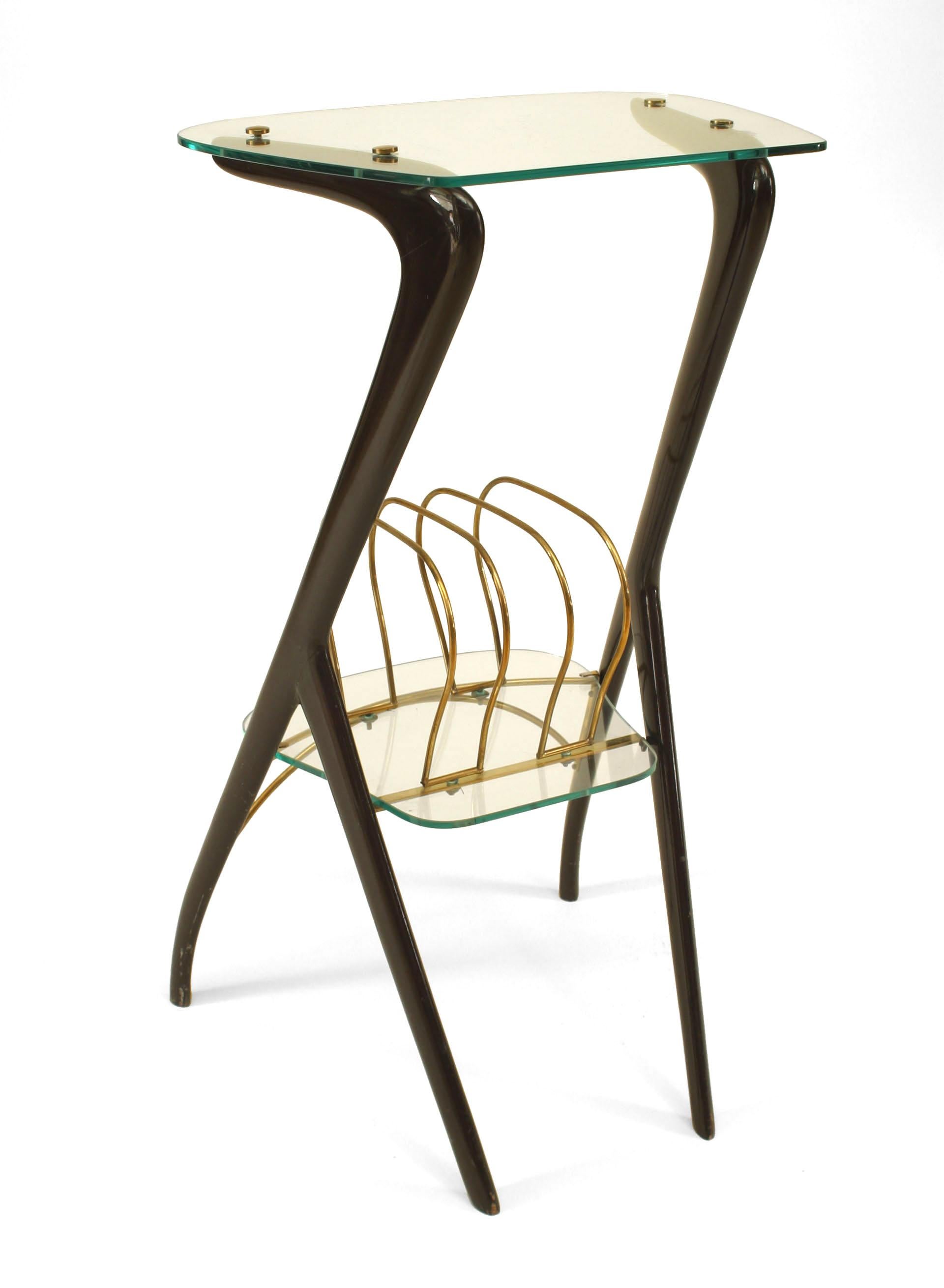 Mid-Century Modern Ico Parisi Italian Mid-Century Ebonized Wood and Glass Magazine Rack Table For Sale