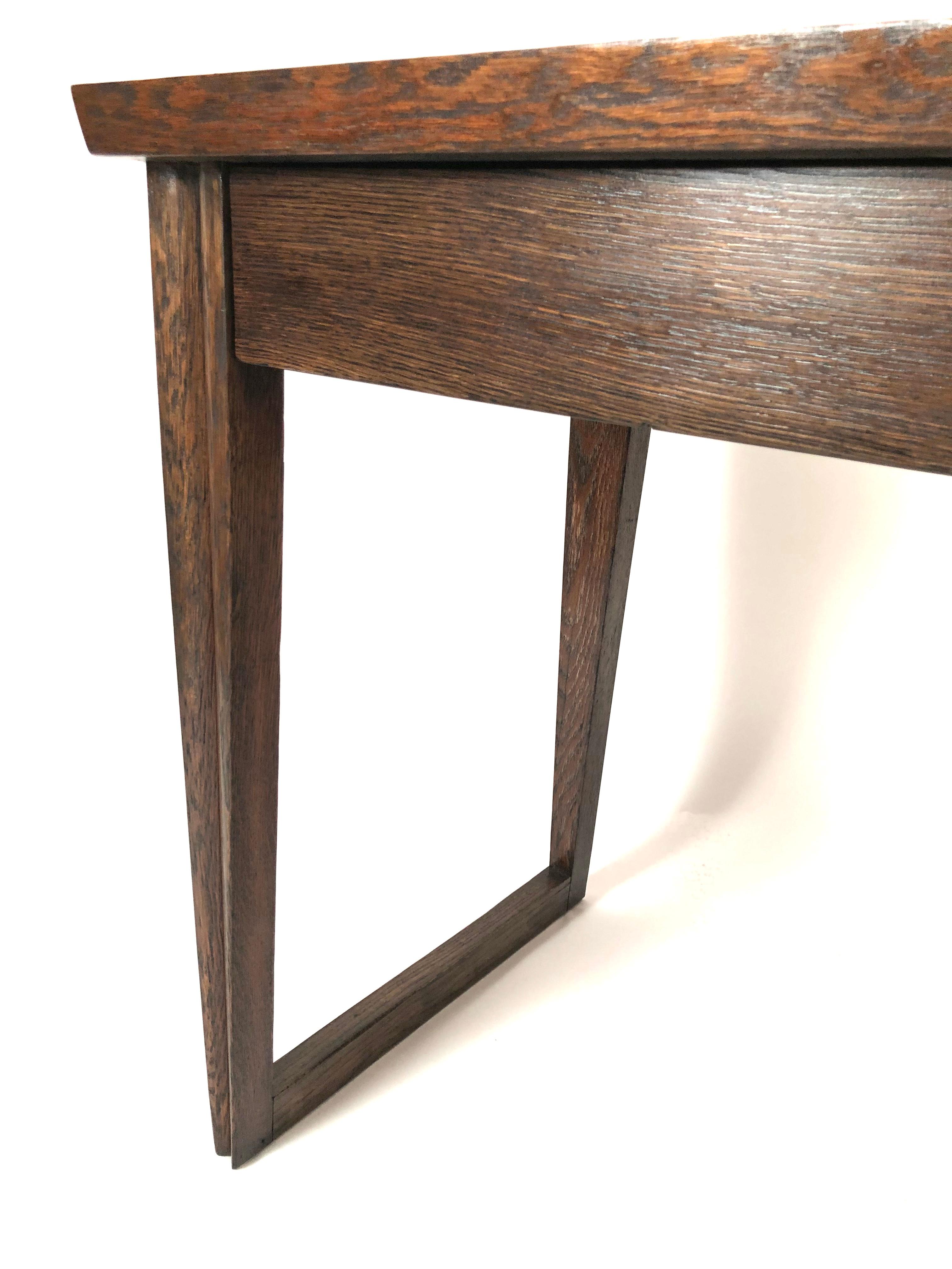 Small 1940s Walnut Stained Oak and Ebonized Desk 6