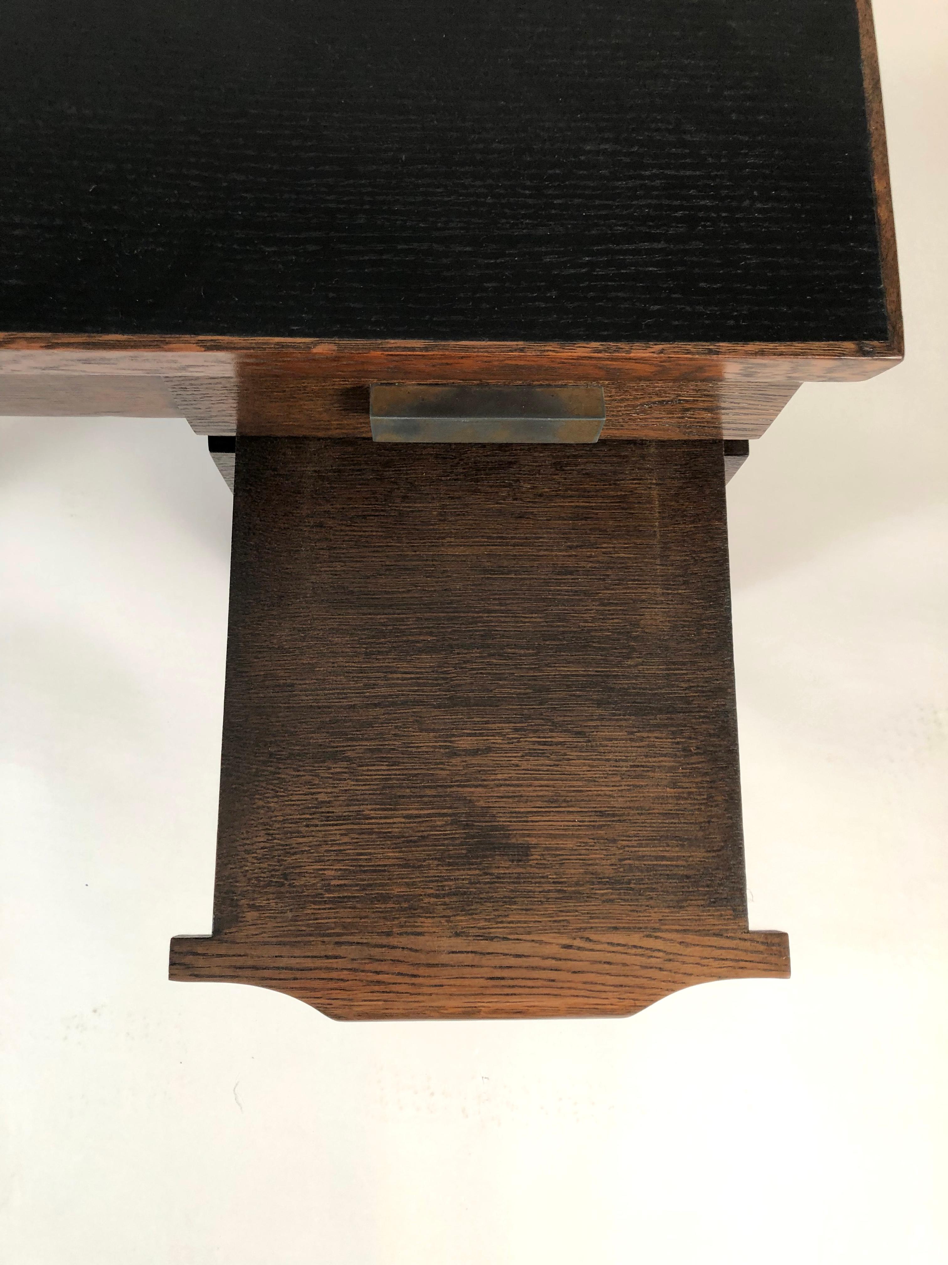 Small 1940s Walnut Stained Oak and Ebonized Desk 8