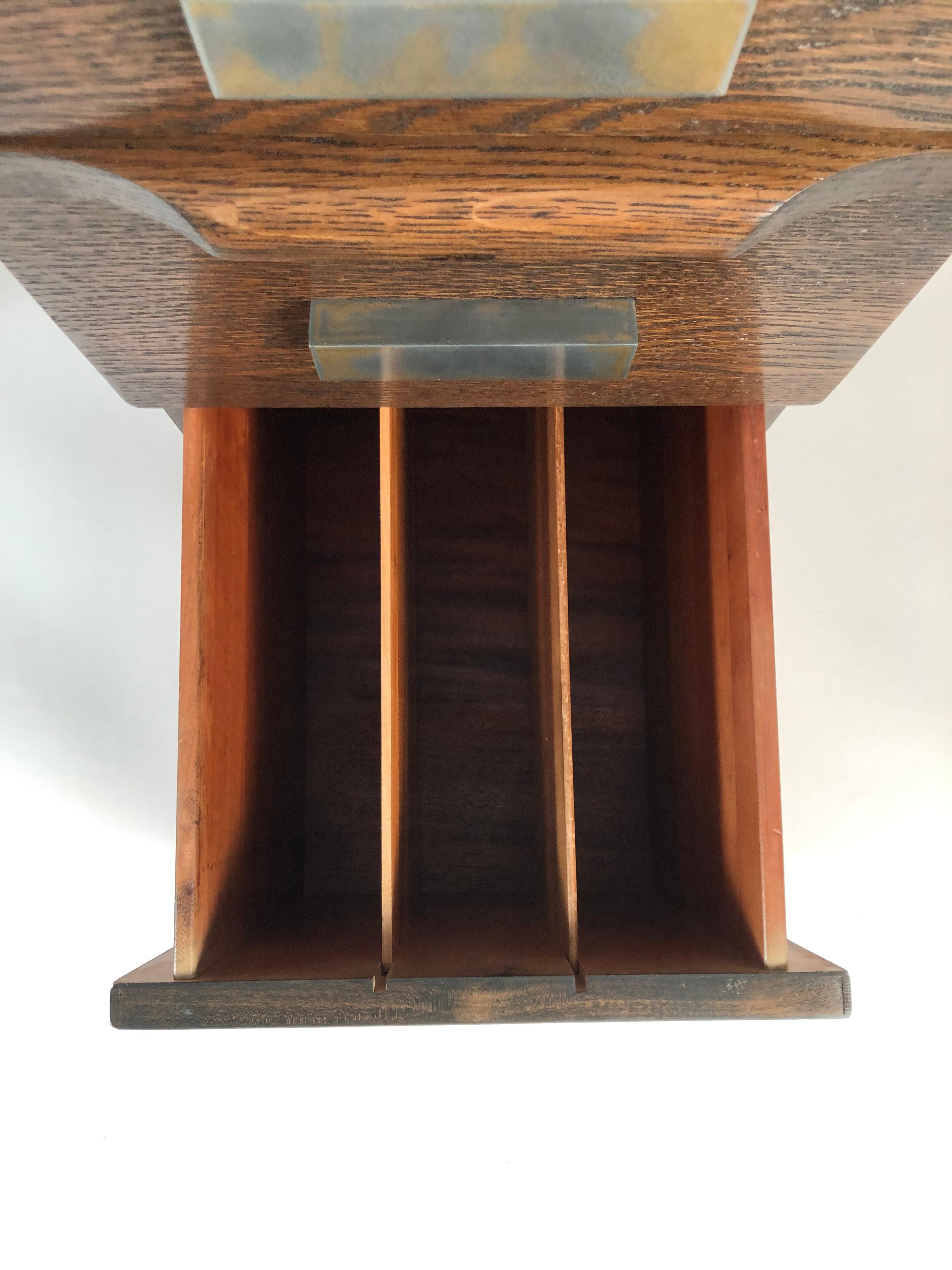 Small 1940s Walnut Stained Oak and Ebonized Desk 10