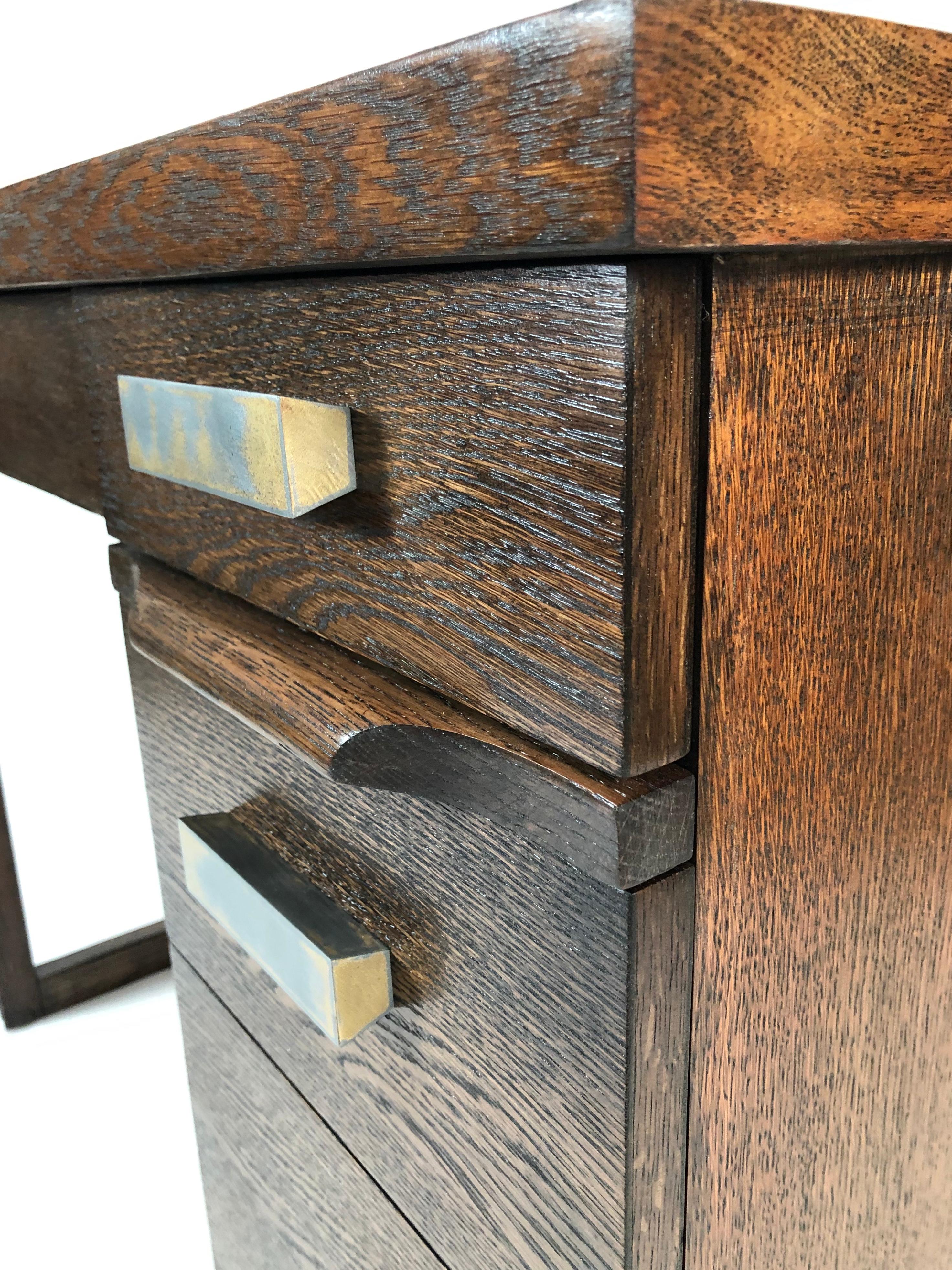 Small 1940s Walnut Stained Oak and Ebonized Desk 11