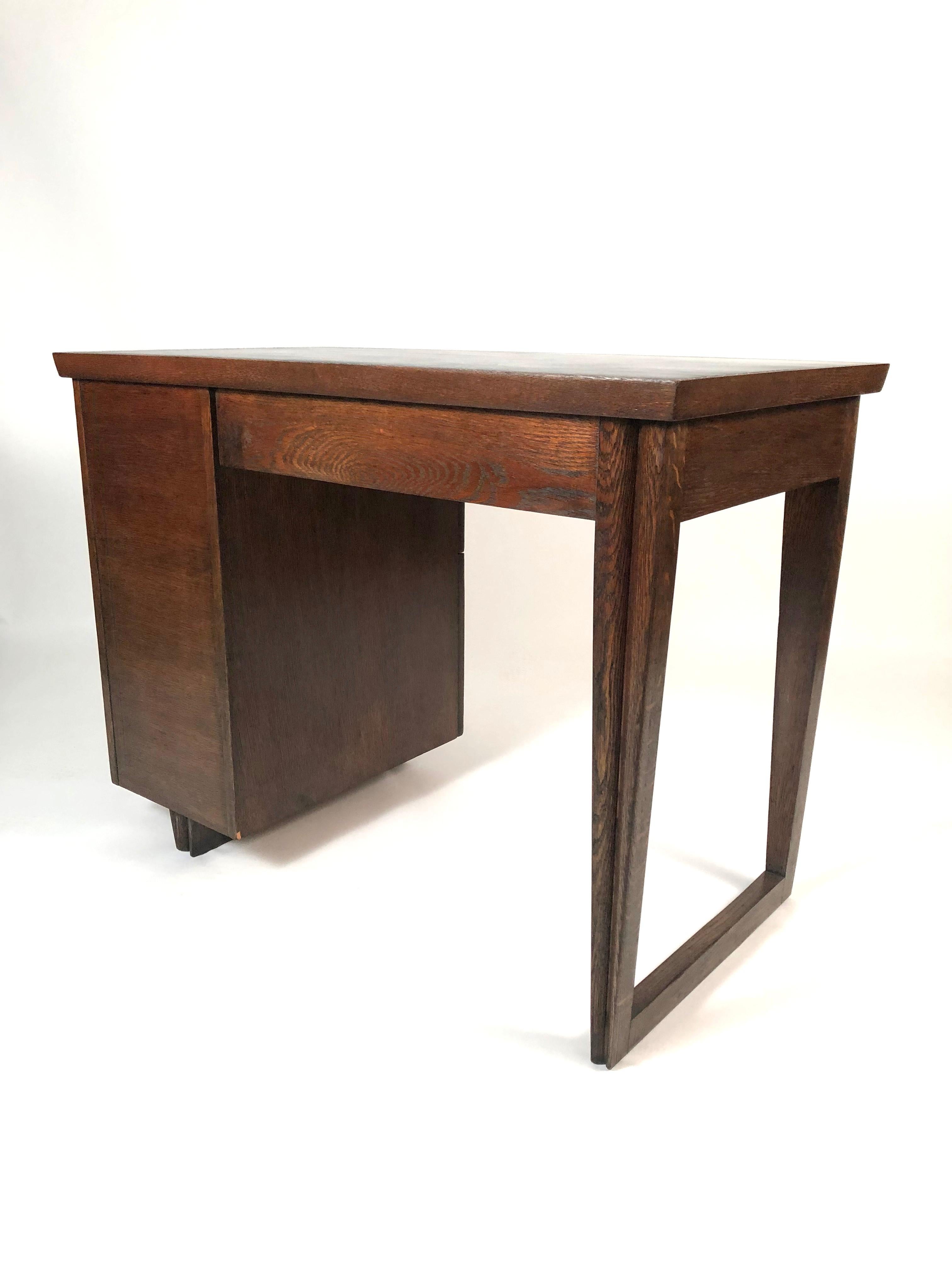 Mid-20th Century Small 1940s Walnut Stained Oak and Ebonized Desk