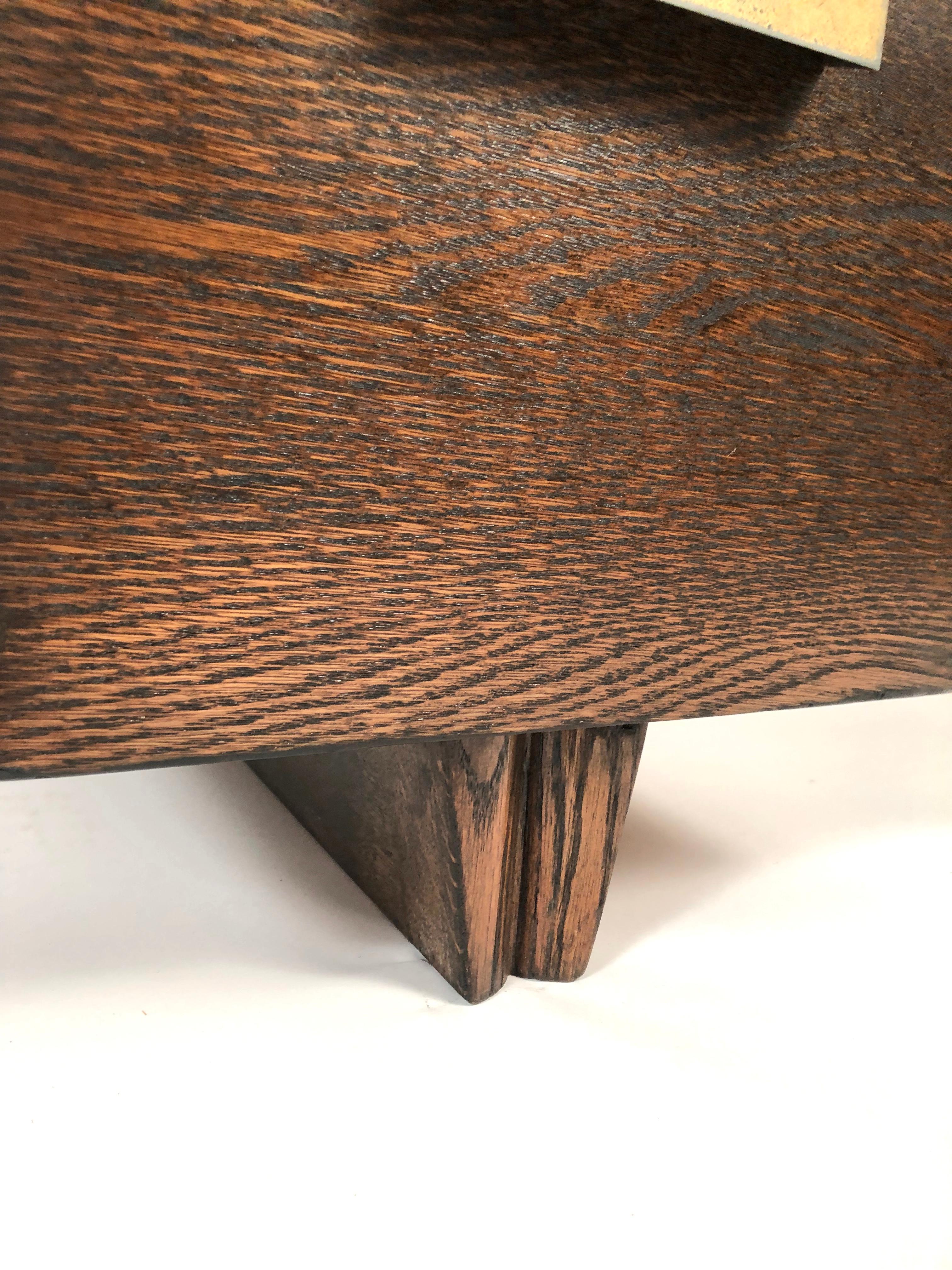 Metal Small 1940s Walnut Stained Oak and Ebonized Desk