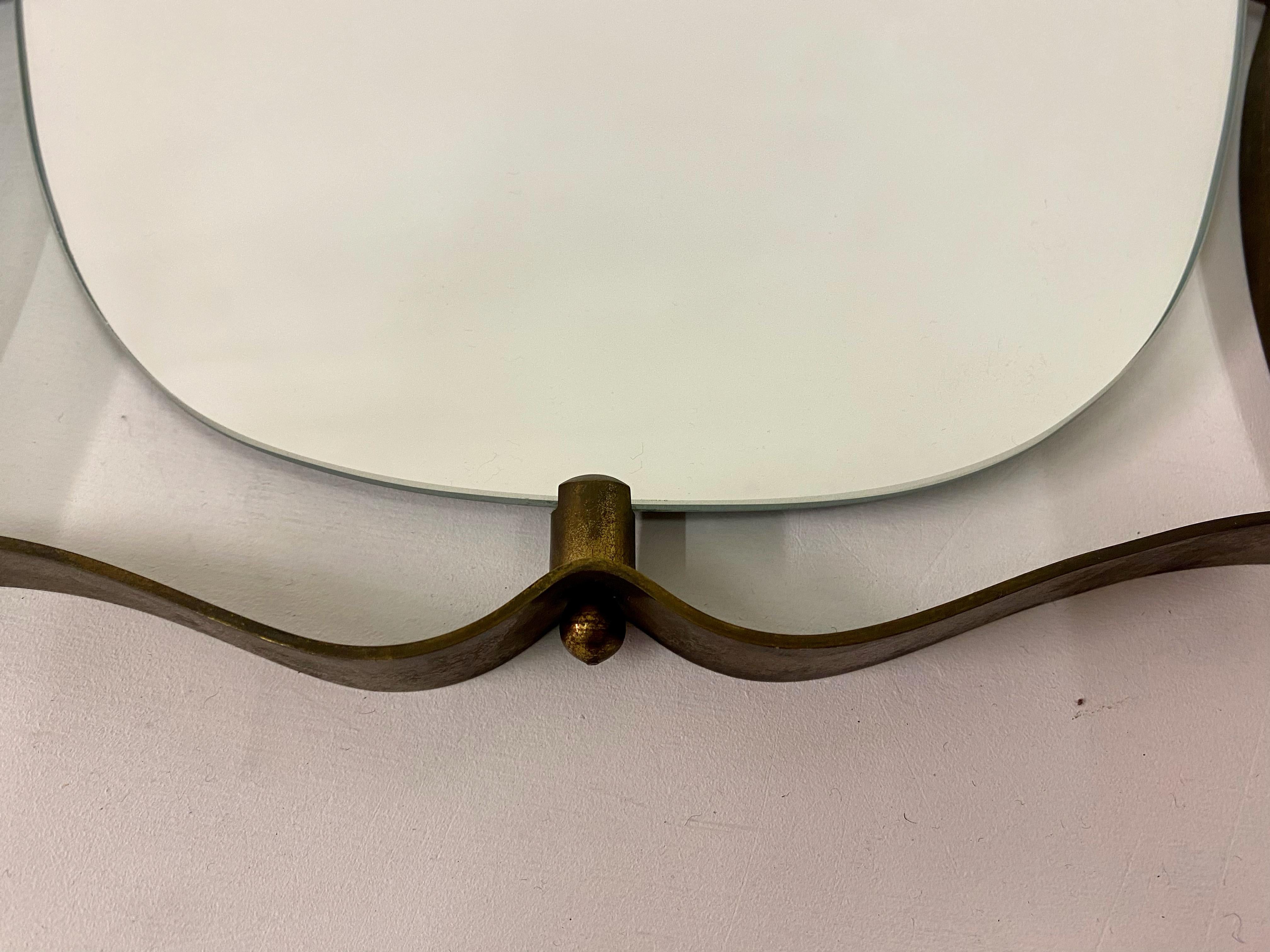 Mid-Century Modern Small 1950s Brass Italian Shaped Mirror