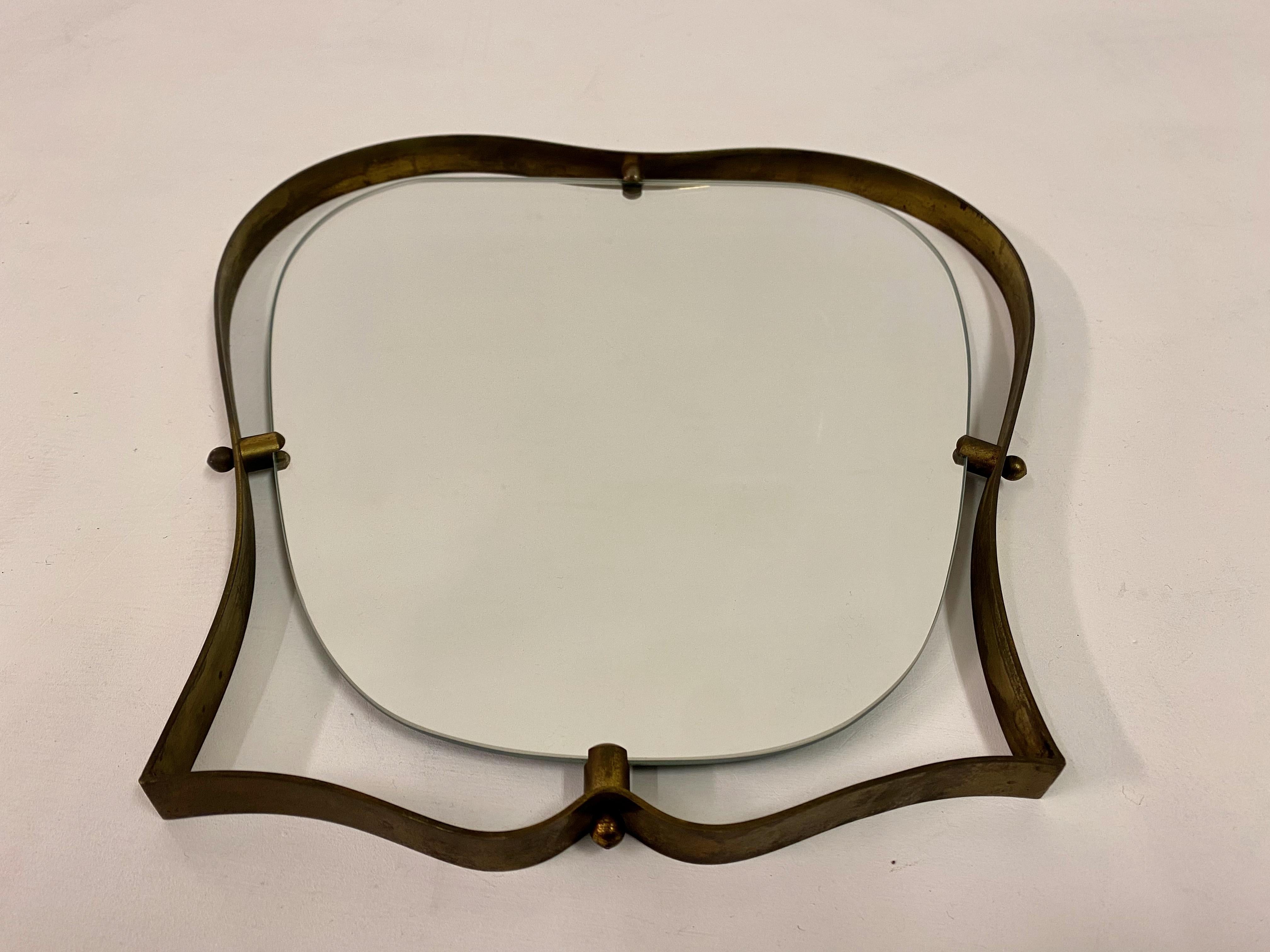 Small 1950s Brass Italian Shaped Mirror 2