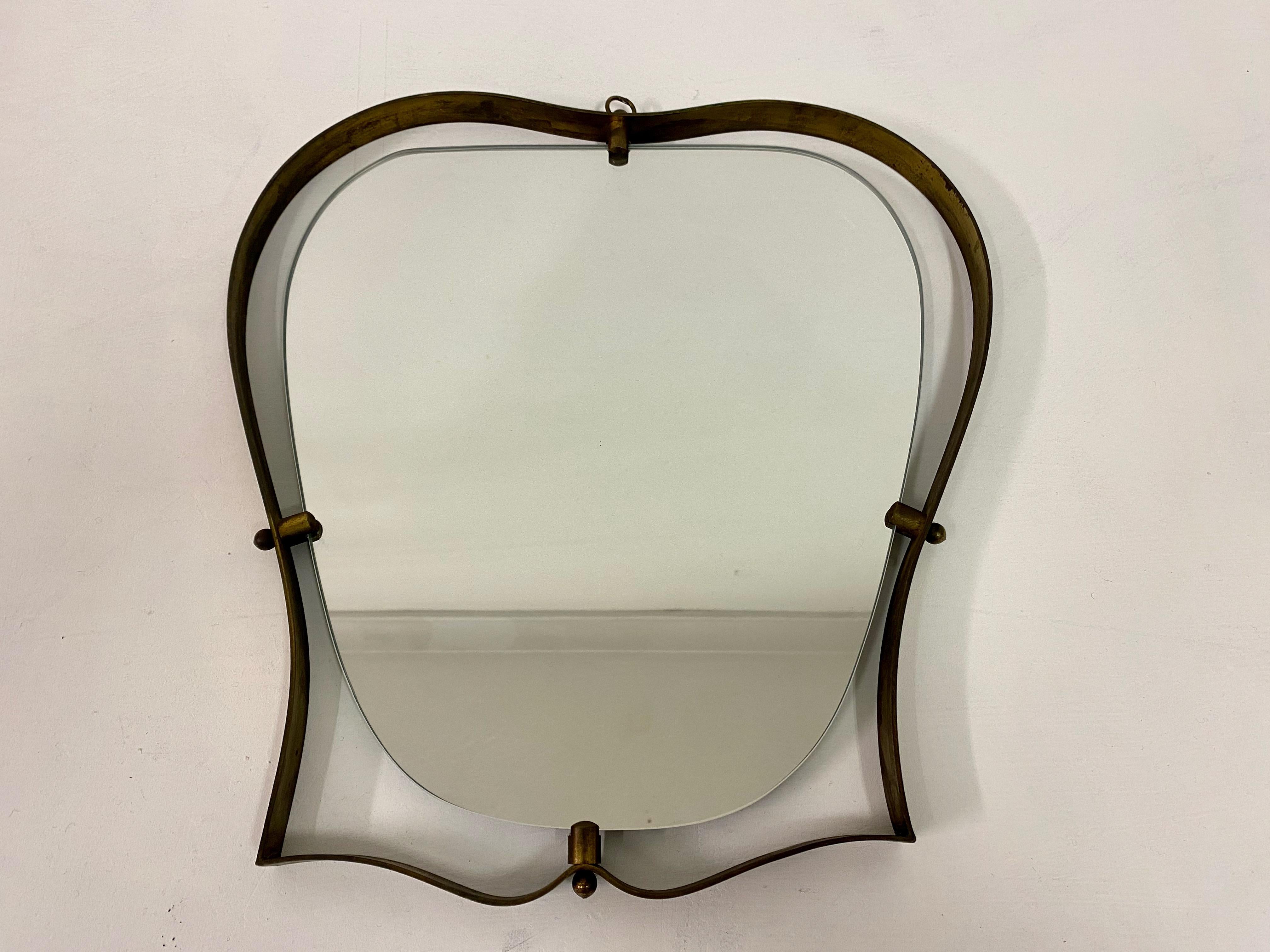 Small 1950s Brass Italian Shaped Mirror 3
