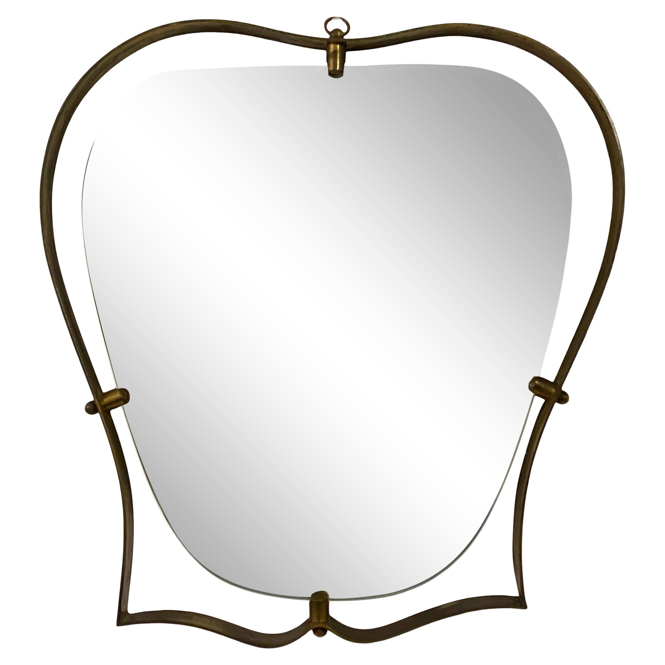Small 1950s Brass Italian Shaped Mirror