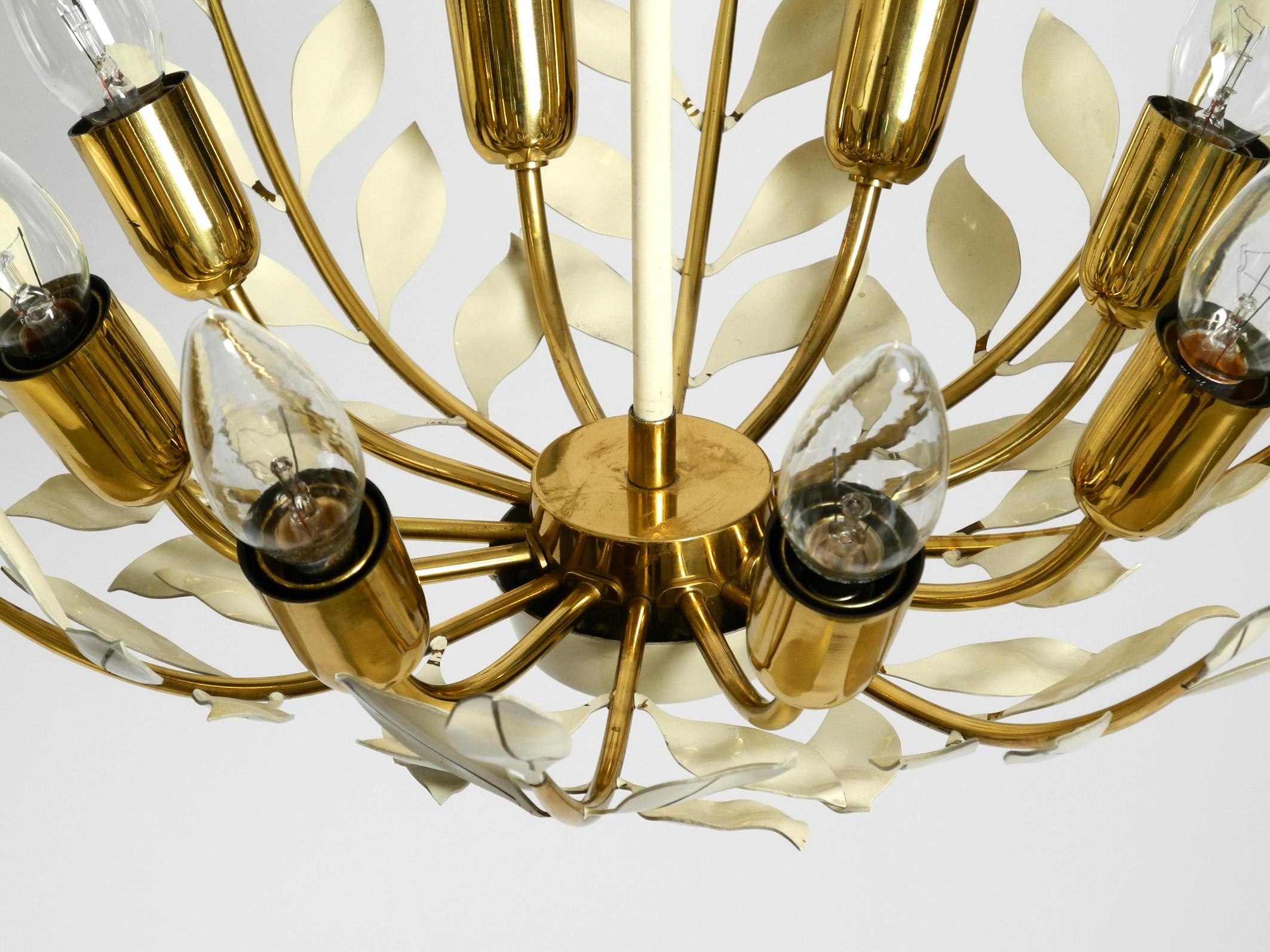 Small 1950s brass Sputnik ceiling lamp with 8 arms by Vereinigte Werkstätten For Sale 6