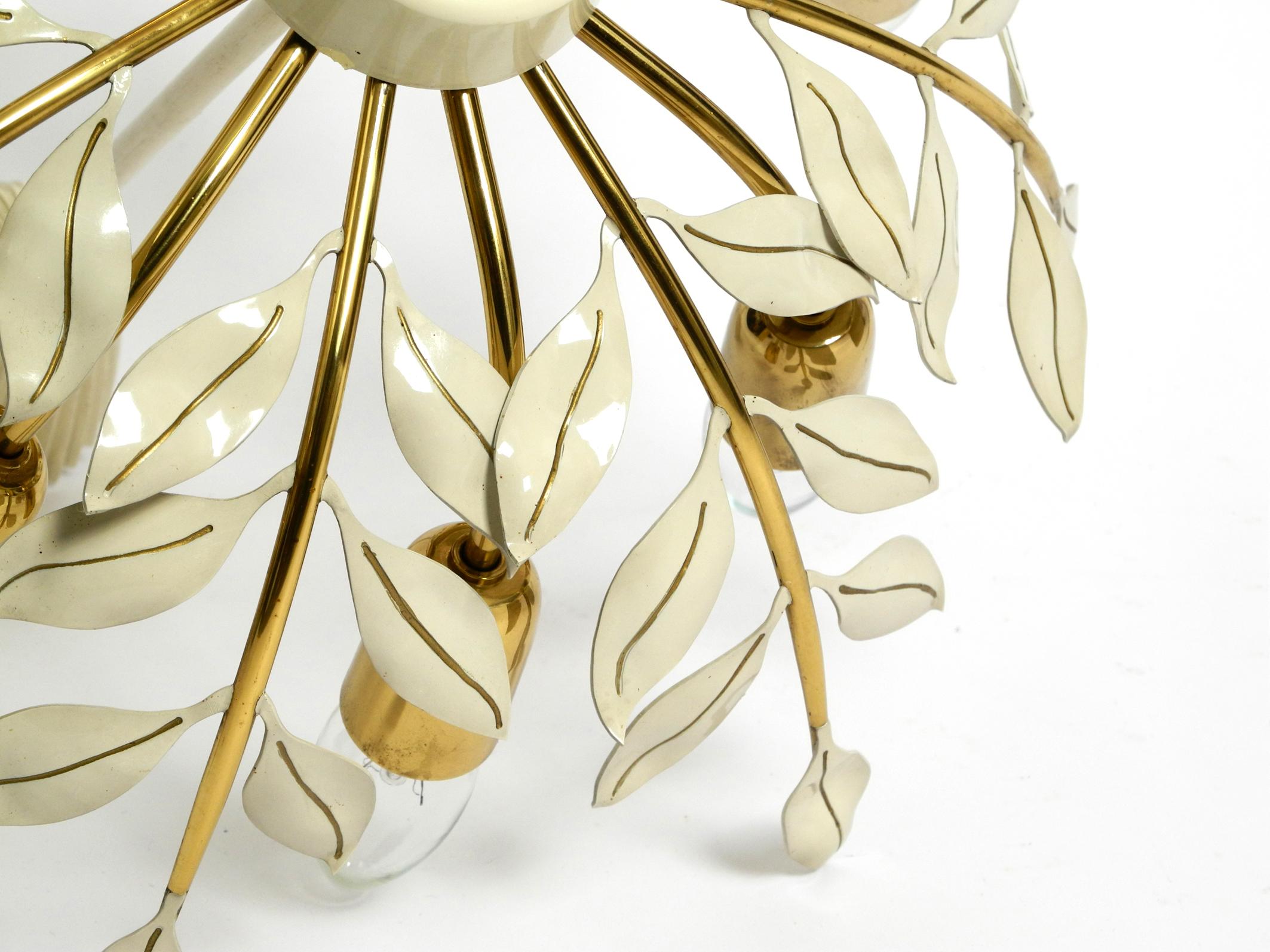 Small 1950s brass Sputnik ceiling lamp with 8 arms by Vereinigte Werkstätten For Sale 7