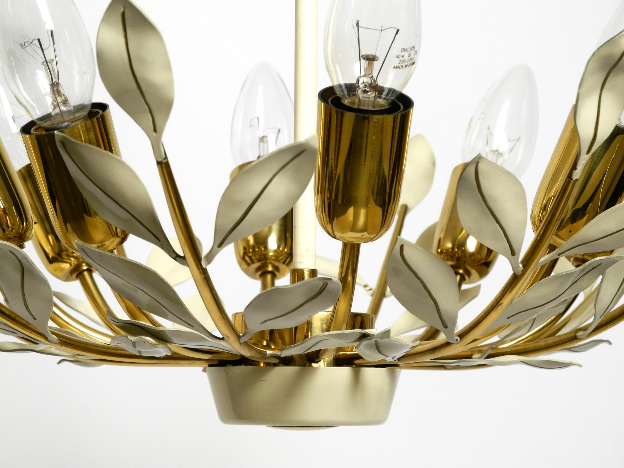 Small 1950s brass Sputnik ceiling lamp with 8 arms by Vereinigte Werkstätten For Sale 10