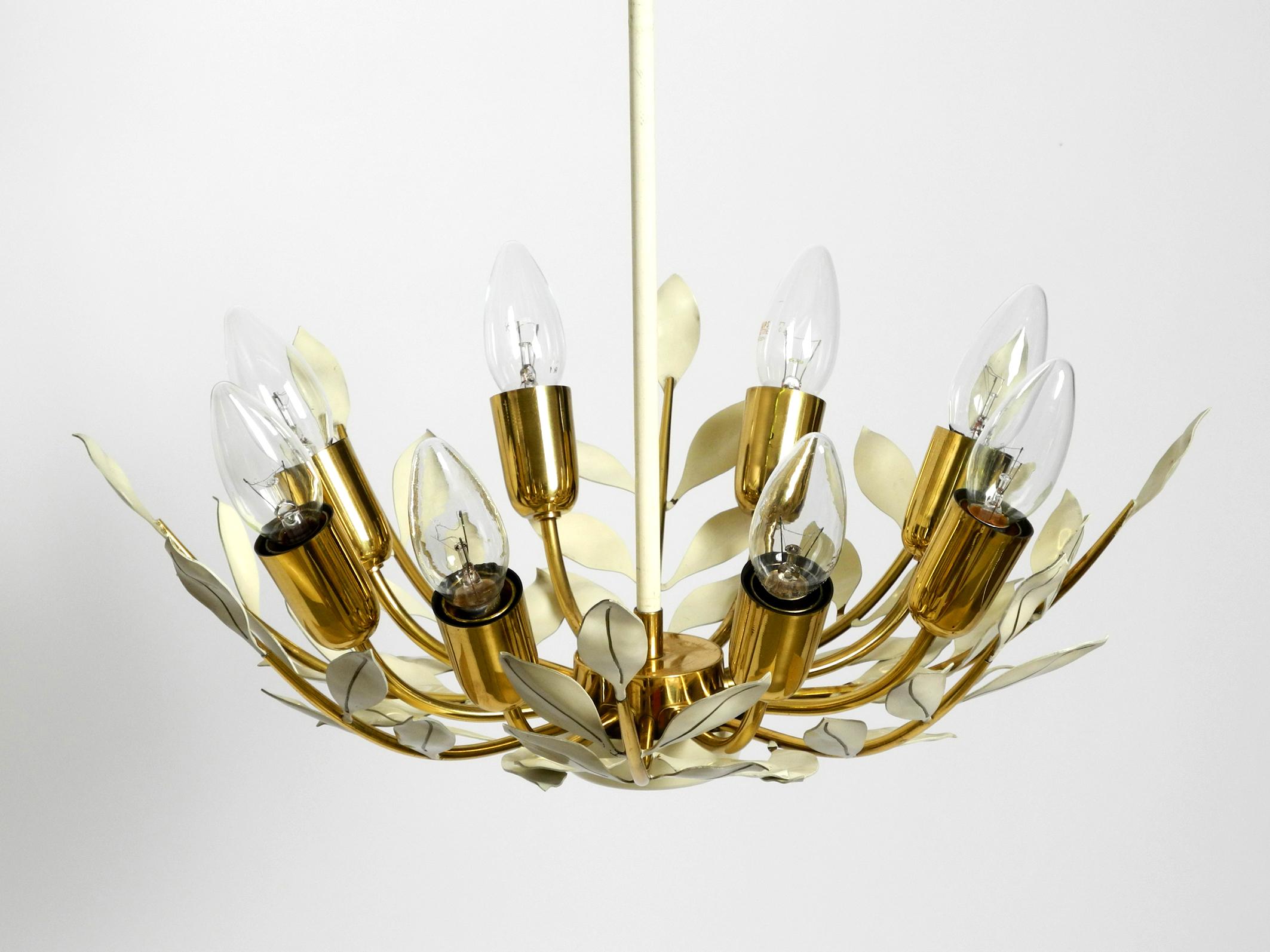 Small 1950s brass Sputnik ceiling lamp with 8 arms by Vereinigte Werkstätten For Sale 12