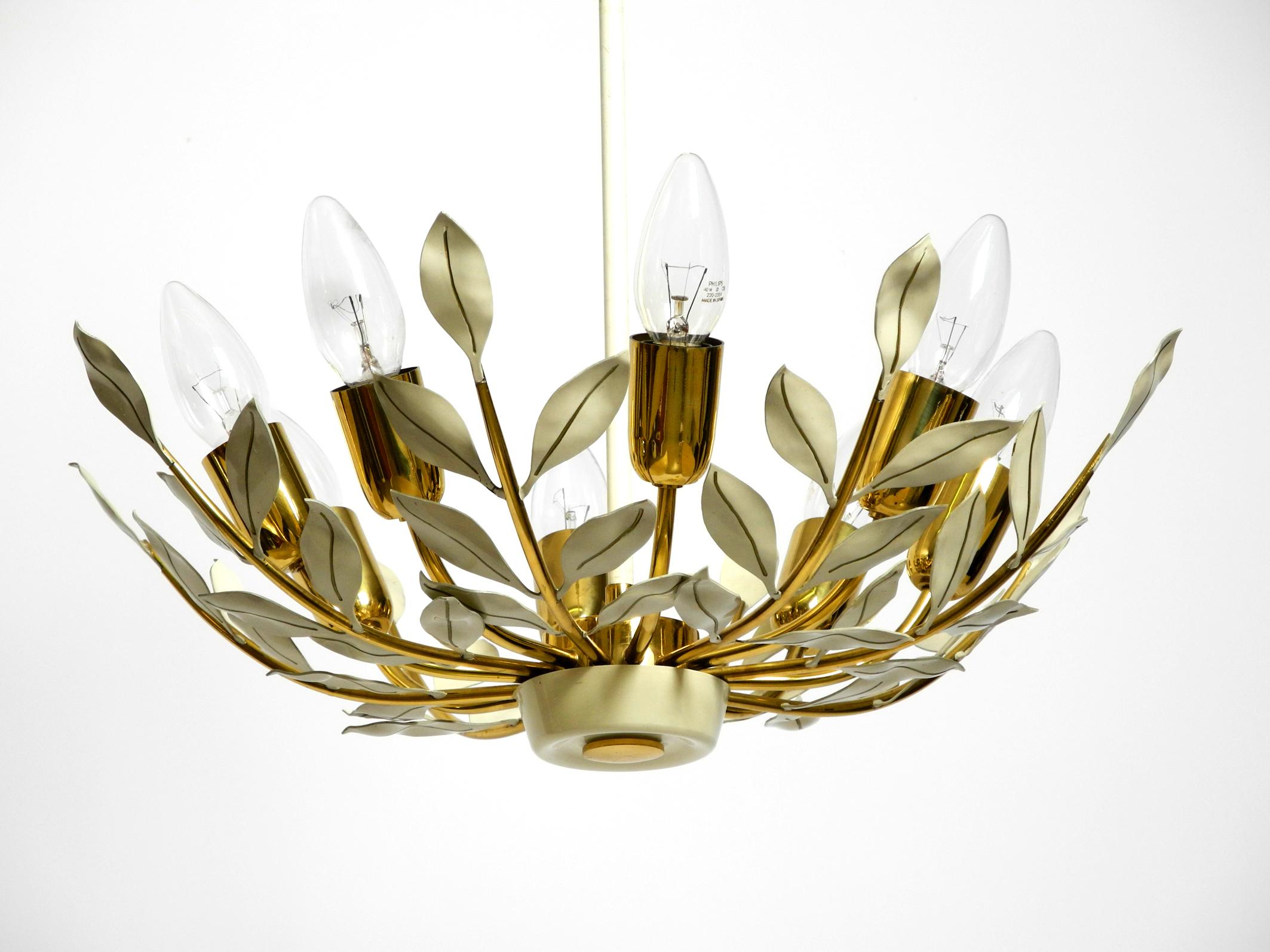 Small 1950s brass Sputnik ceiling lamp with 8 arms by Vereinigte Werkstätten For Sale 13