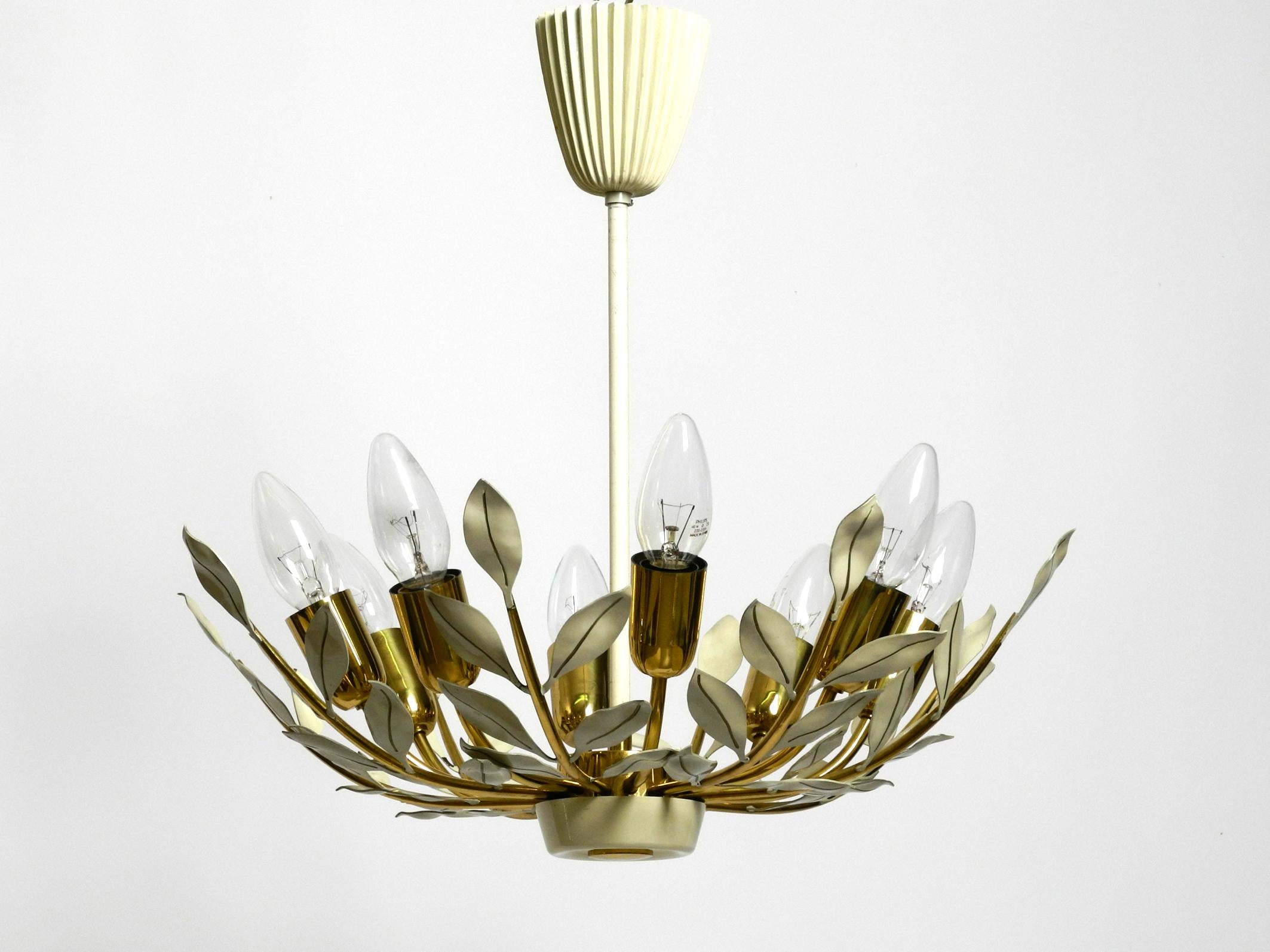 Mid-Century Modern Small 1950s brass Sputnik ceiling lamp with 8 arms by Vereinigte Werkstätten For Sale