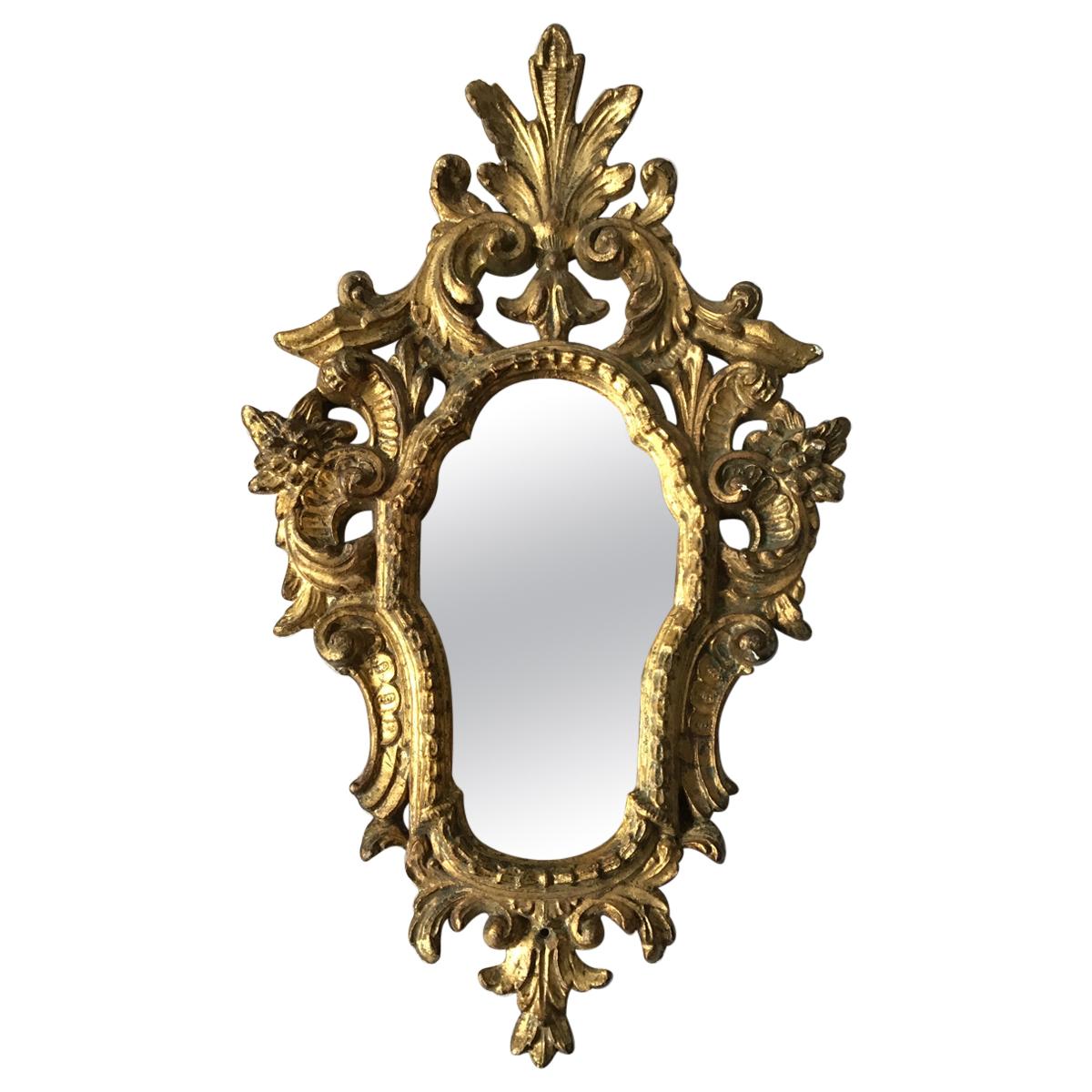 Small 1950s Italian Hand Carved Giltwood Mirror