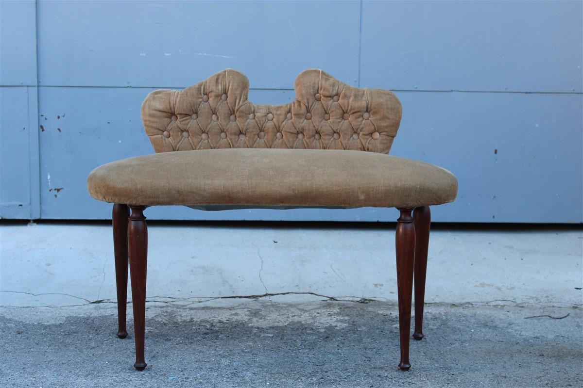 Small 1950s Mid-Century Italian Stool in Brown Velvet and Cesare Lacca Design Ma For Sale 5