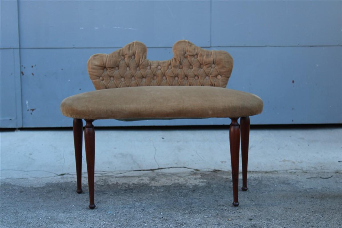 Small 1950s Mid-Century Italian Stool in Brown Velvet and Cesare Lacca Design Ma For Sale 6