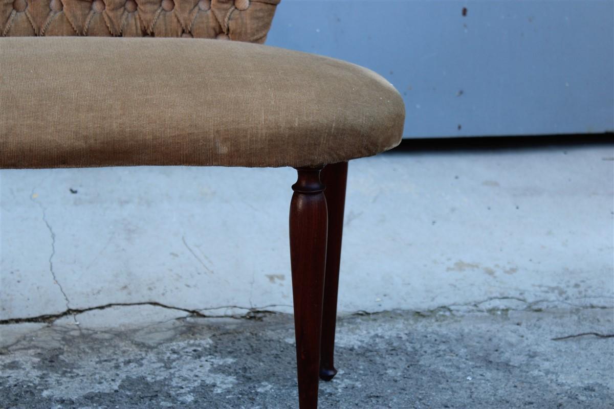 Mid-Century Modern Small 1950s Mid-Century Italian Stool in Brown Velvet and Cesare Lacca Design Ma For Sale
