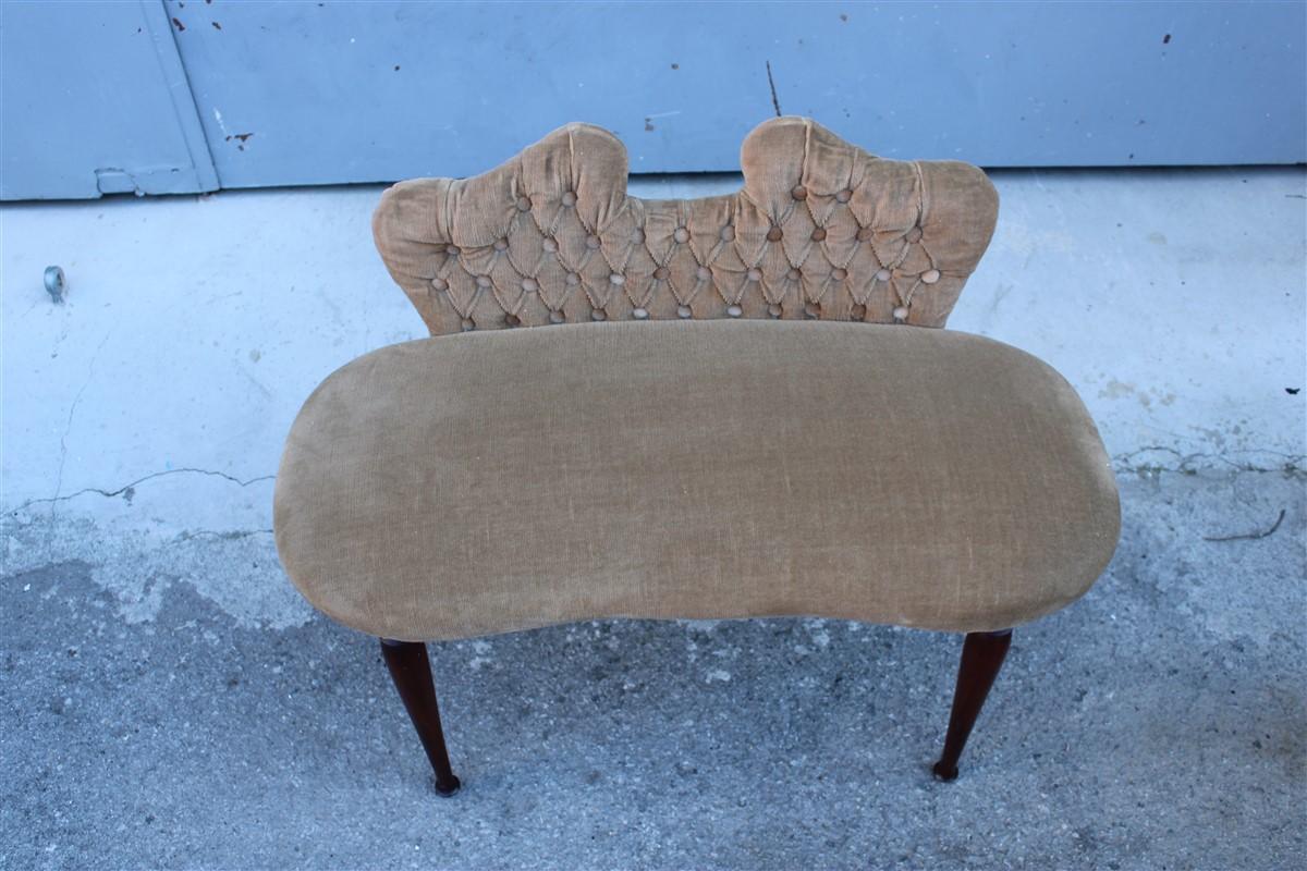 Small 1950s Mid-Century Italian Stool in Brown Velvet and Cesare Lacca Design Ma In Good Condition For Sale In Palermo, Sicily