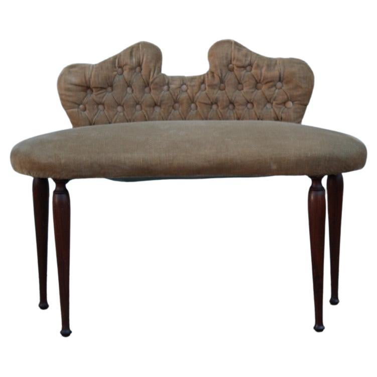 Small 1950s Mid-Century Italian Stool in Brown Velvet and Cesare Lacca Design Ma For Sale