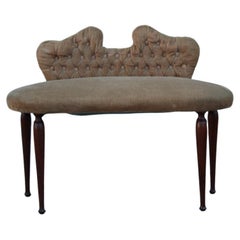 Small 1950s Mid-Century Italian Stool in Brown Velvet and Cesare Lacca Design Ma