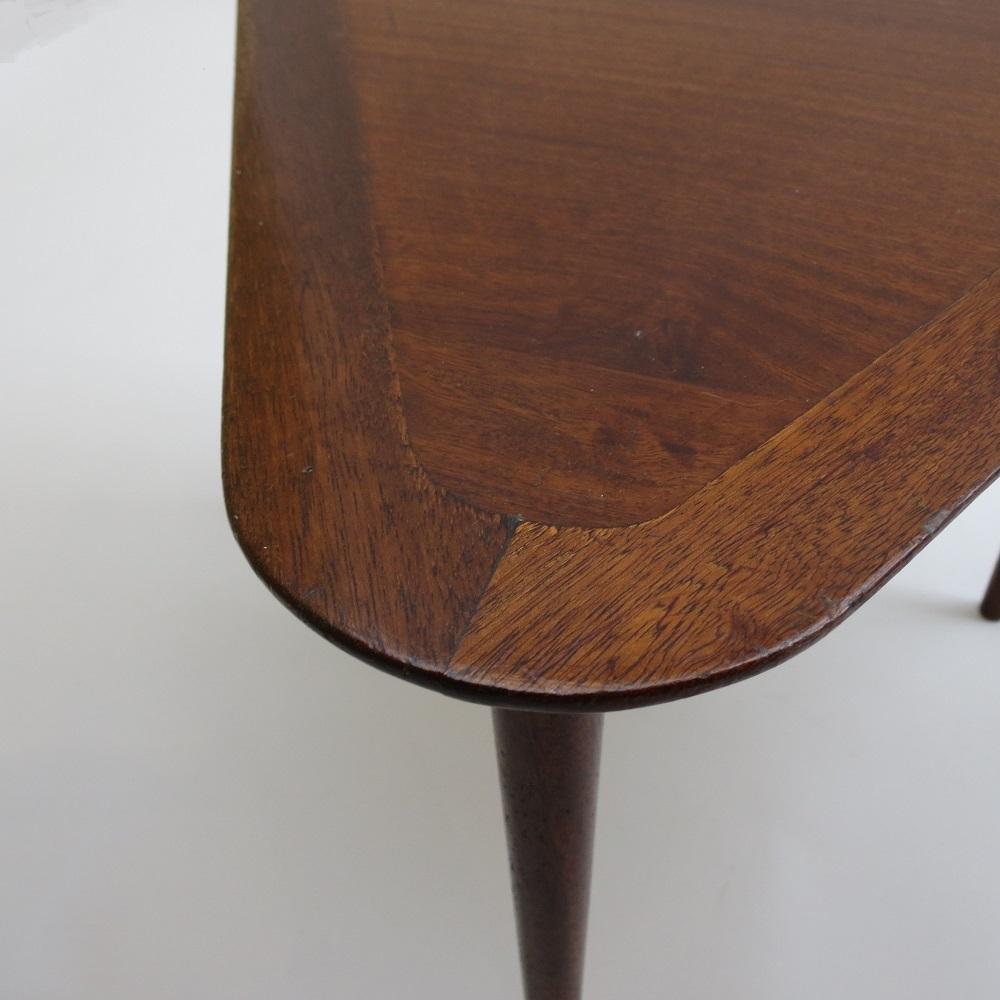 Wood Small 1950s Three Legged Triangle Mahogany Side Table Midcentury