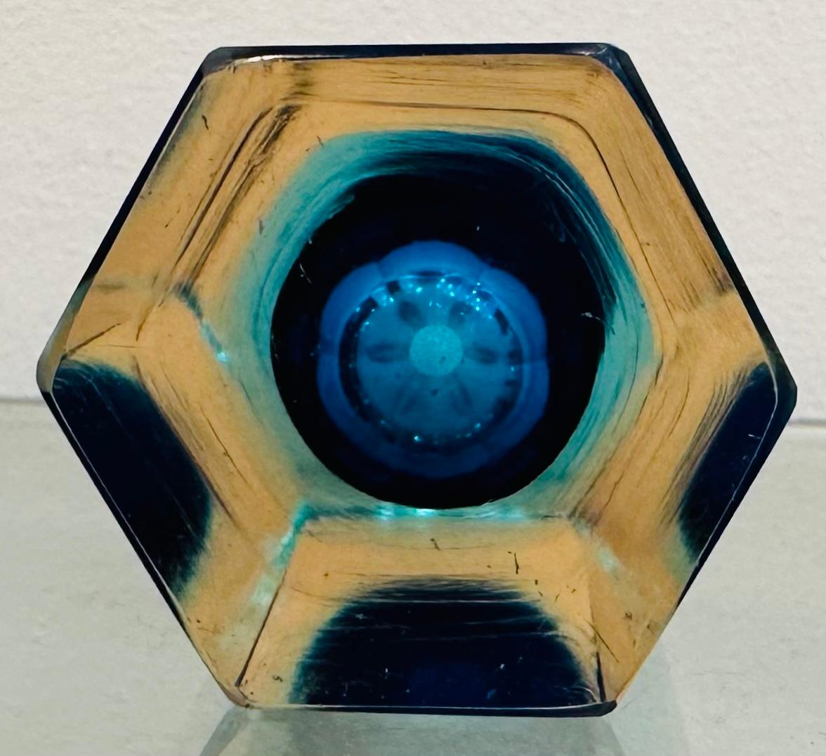 Small 1960s Hexagonal Italian Murano Turquoise & Clear Glass Vase For Sale 9