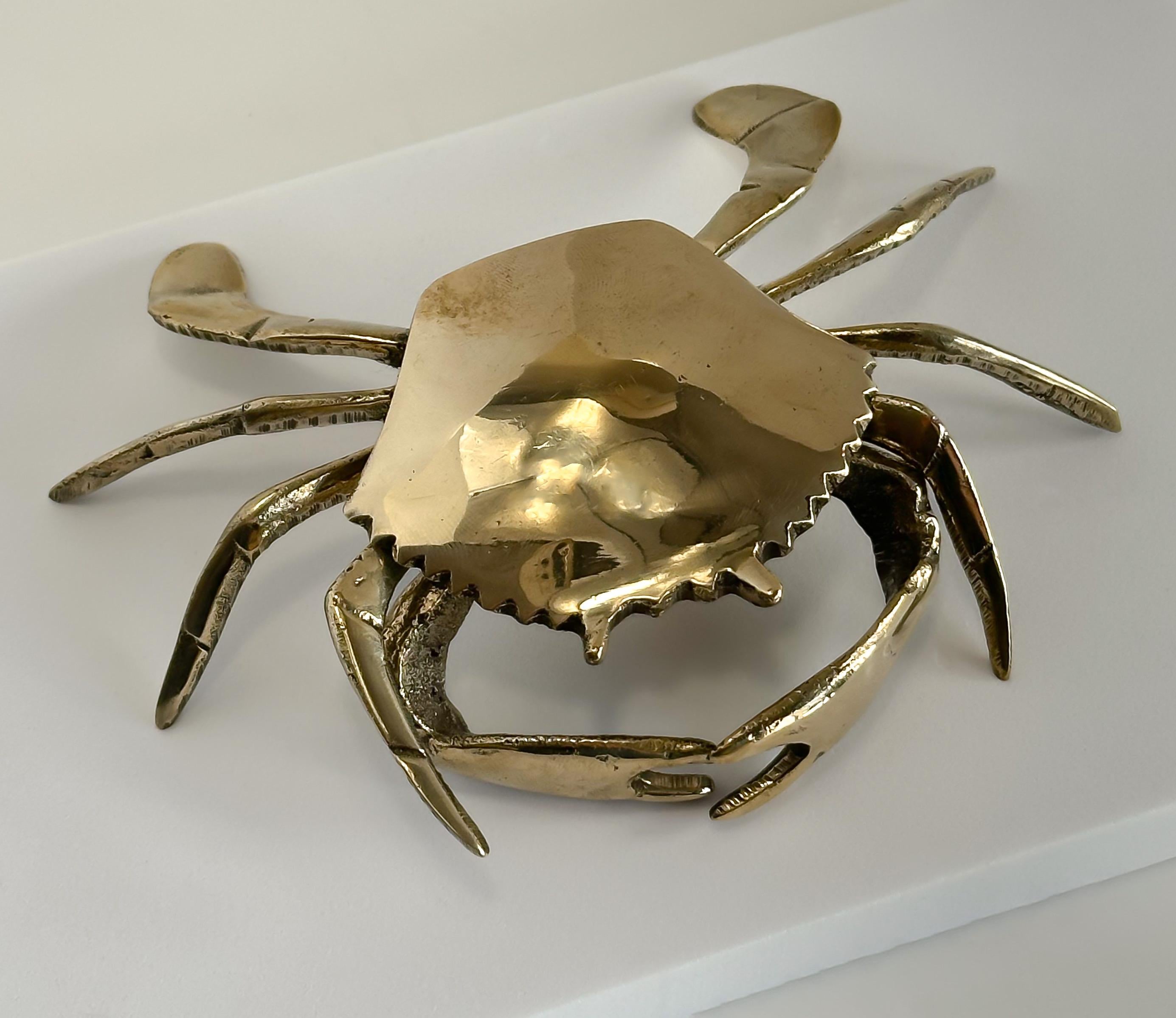 Mid-Century Modern Small 1960’s Italian Polished Brass Crab Ashtray Trinket Box