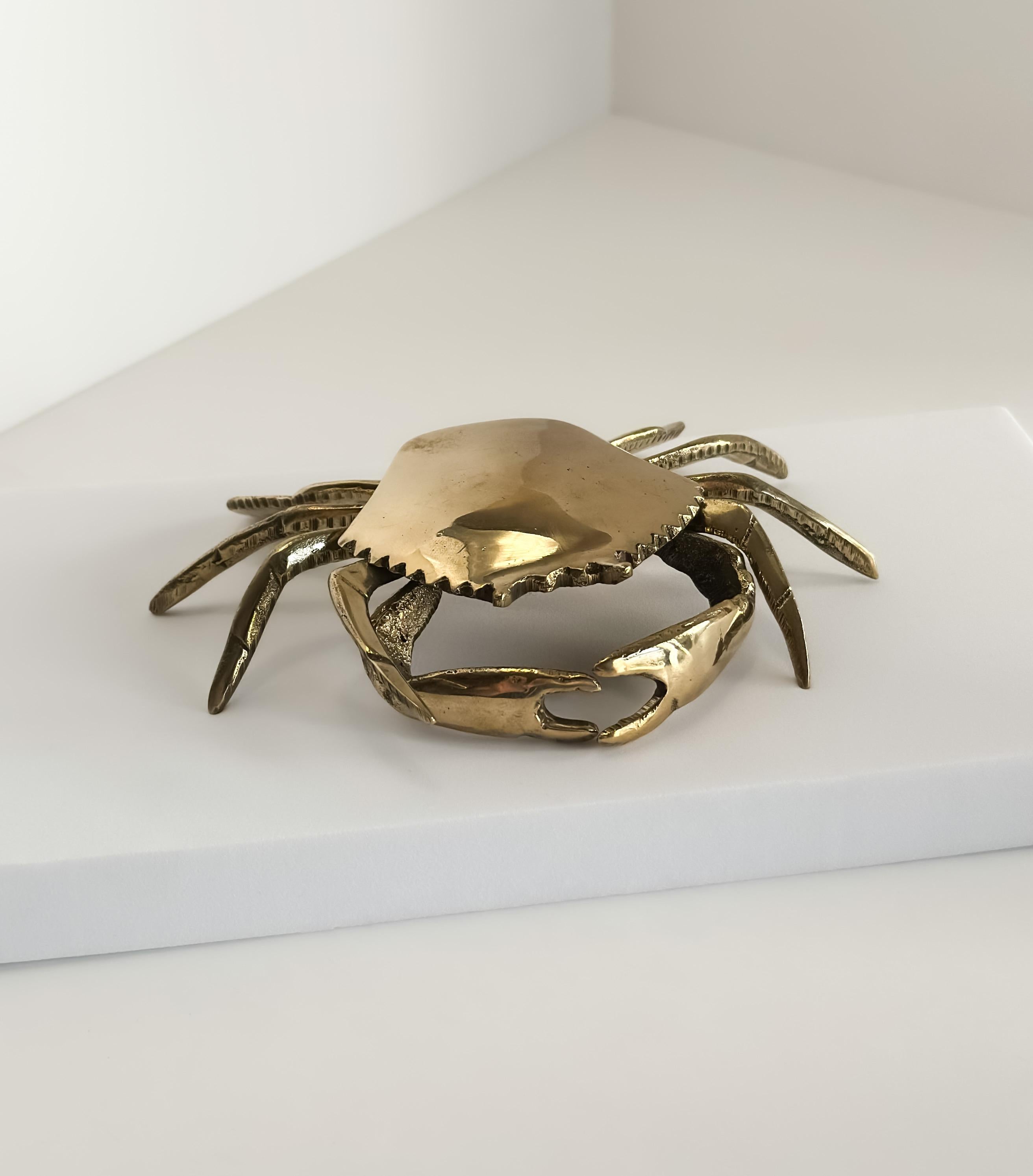 20th Century Small 1960’s Italian Polished Brass Crab Ashtray Trinket Box