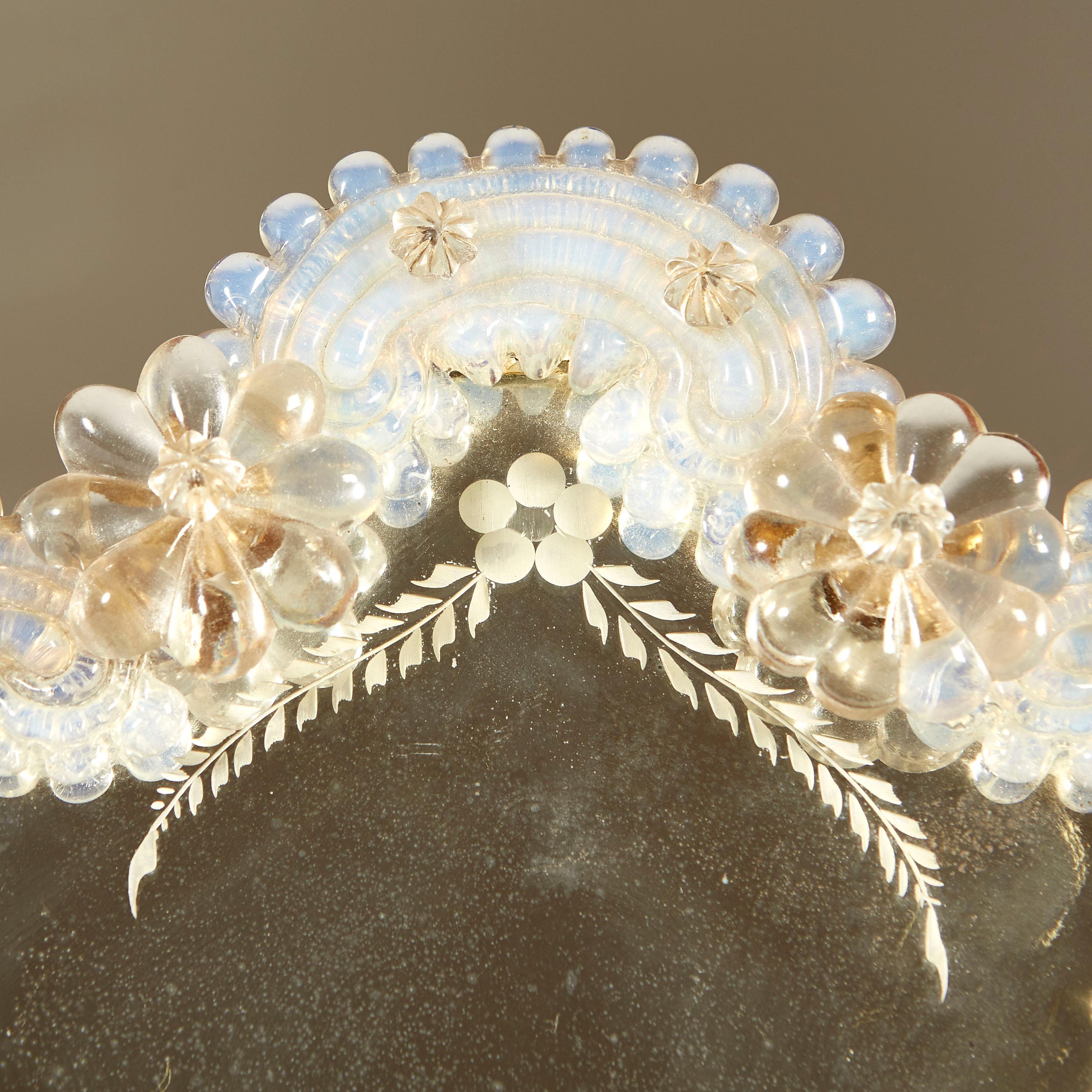 Mid-20th Century Small 1960s Italian Venetian Murano flower and etched glass table/wall mirror For Sale