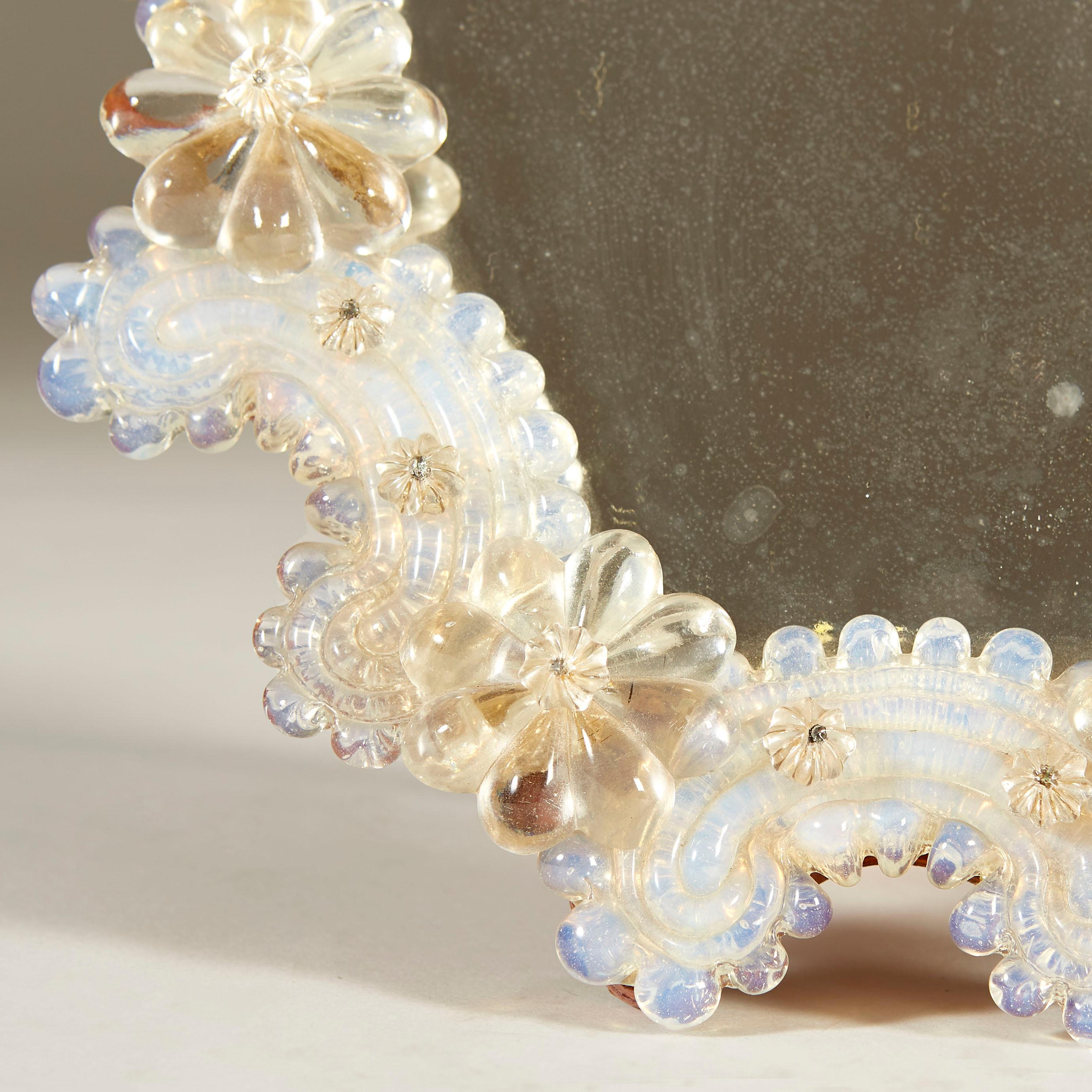 Murano Glass Small 1960s Italian Venetian Murano flower and etched glass table/wall mirror For Sale