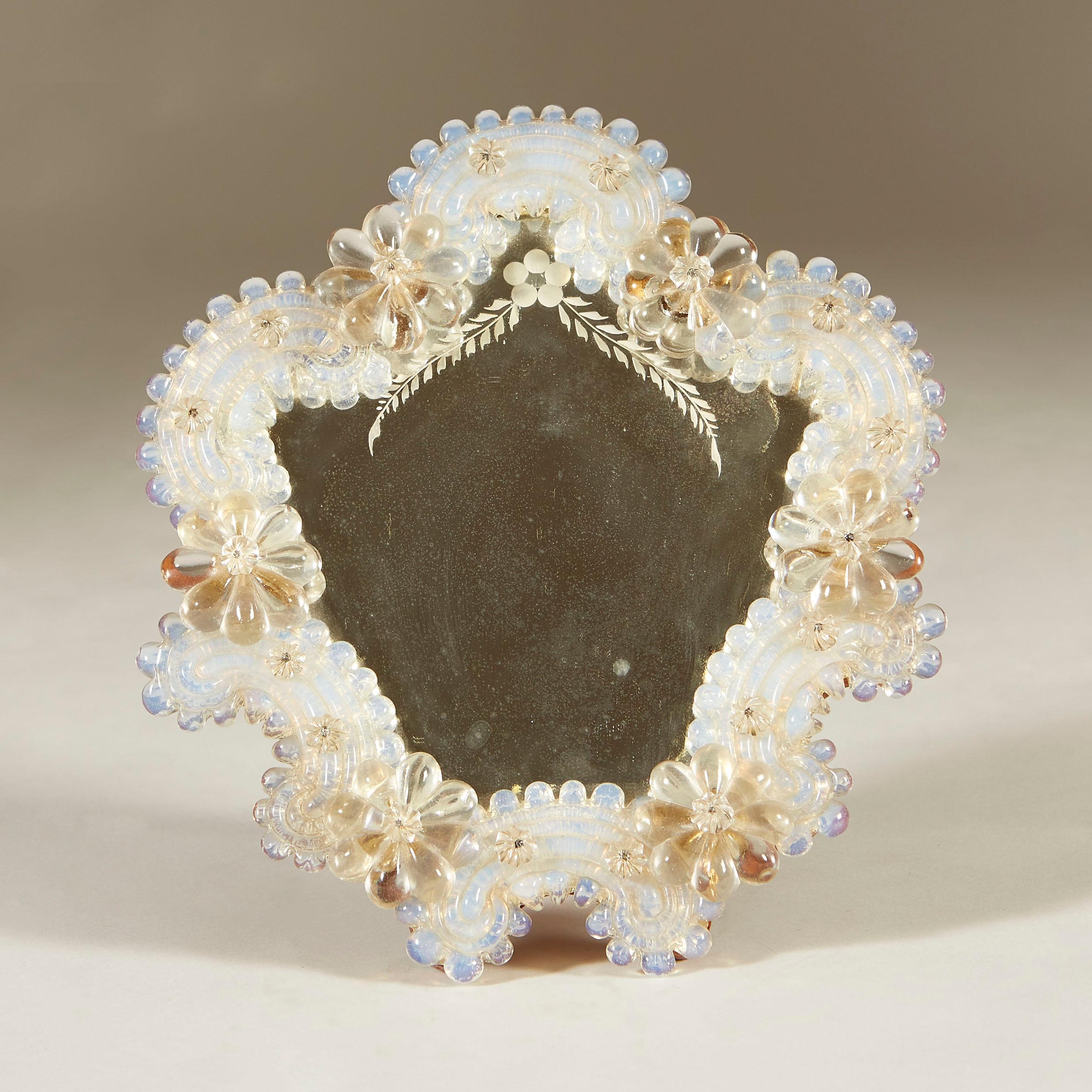 Small 1960s Italian Venetian Murano flower and etched glass table/wall mirror For Sale 2