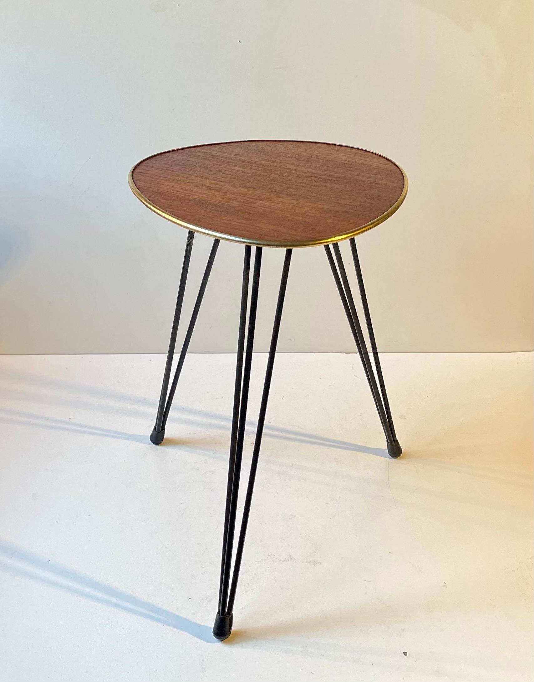 XX secolo Small 1960s Teak Plant or Side Table in Teak & Wire-Steel - Guitar Pick Shape in vendita