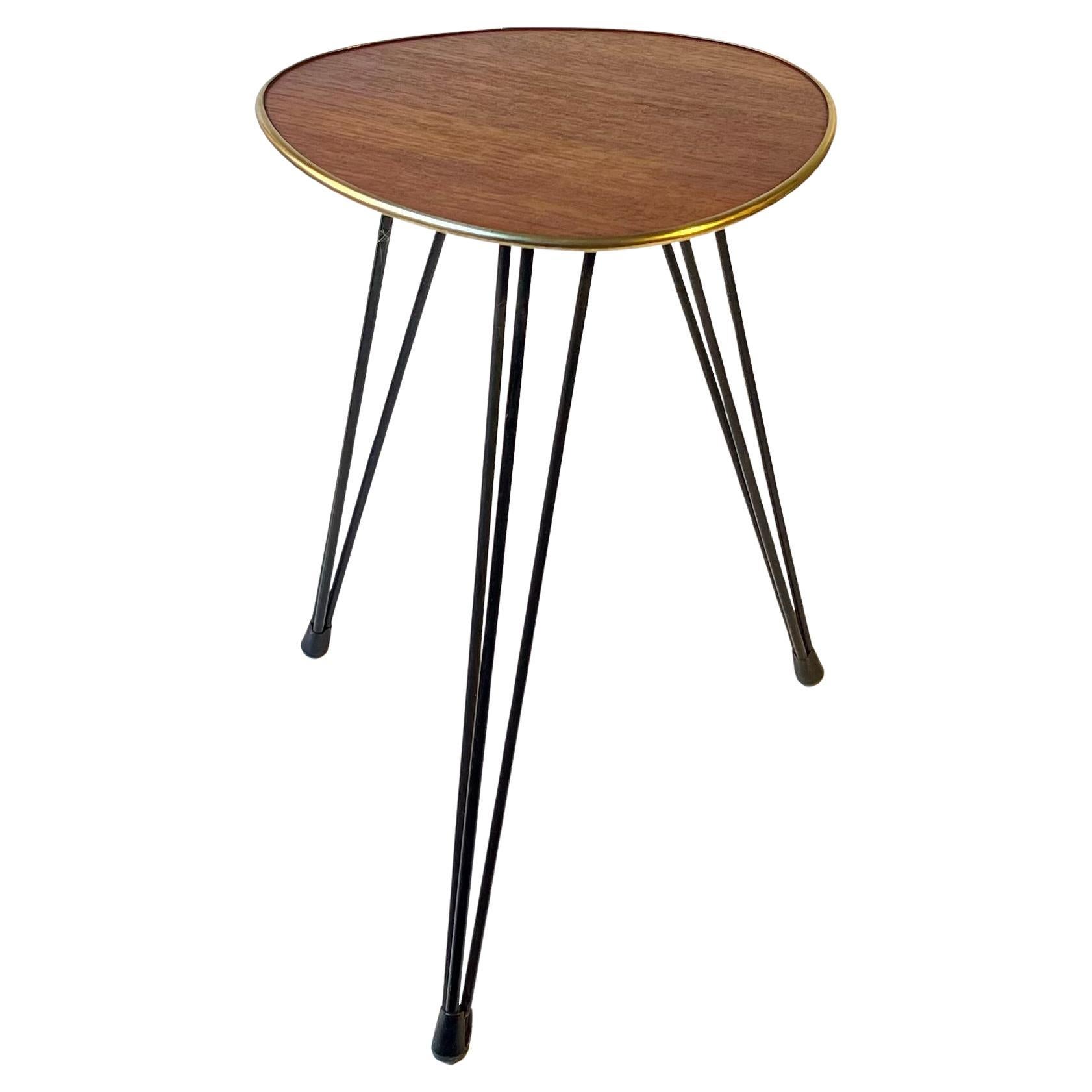 Small 1960s Teak Plant or Side Table in Teak & Wire-Steel - Guitar Pick Shape