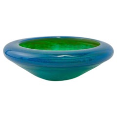 Small 1970s Azure Blue and Green Mdina Glass Bowl by Michael Harris