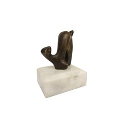 Small 1970s Bronze Abstract Sculpture on Marble Base