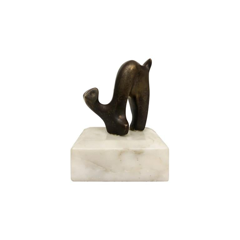 Small 1970s Bronze Abstract Sculpture on Marble Base For Sale