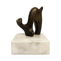 Small 1970s Bronze Abstract Sculpture on Marble Base