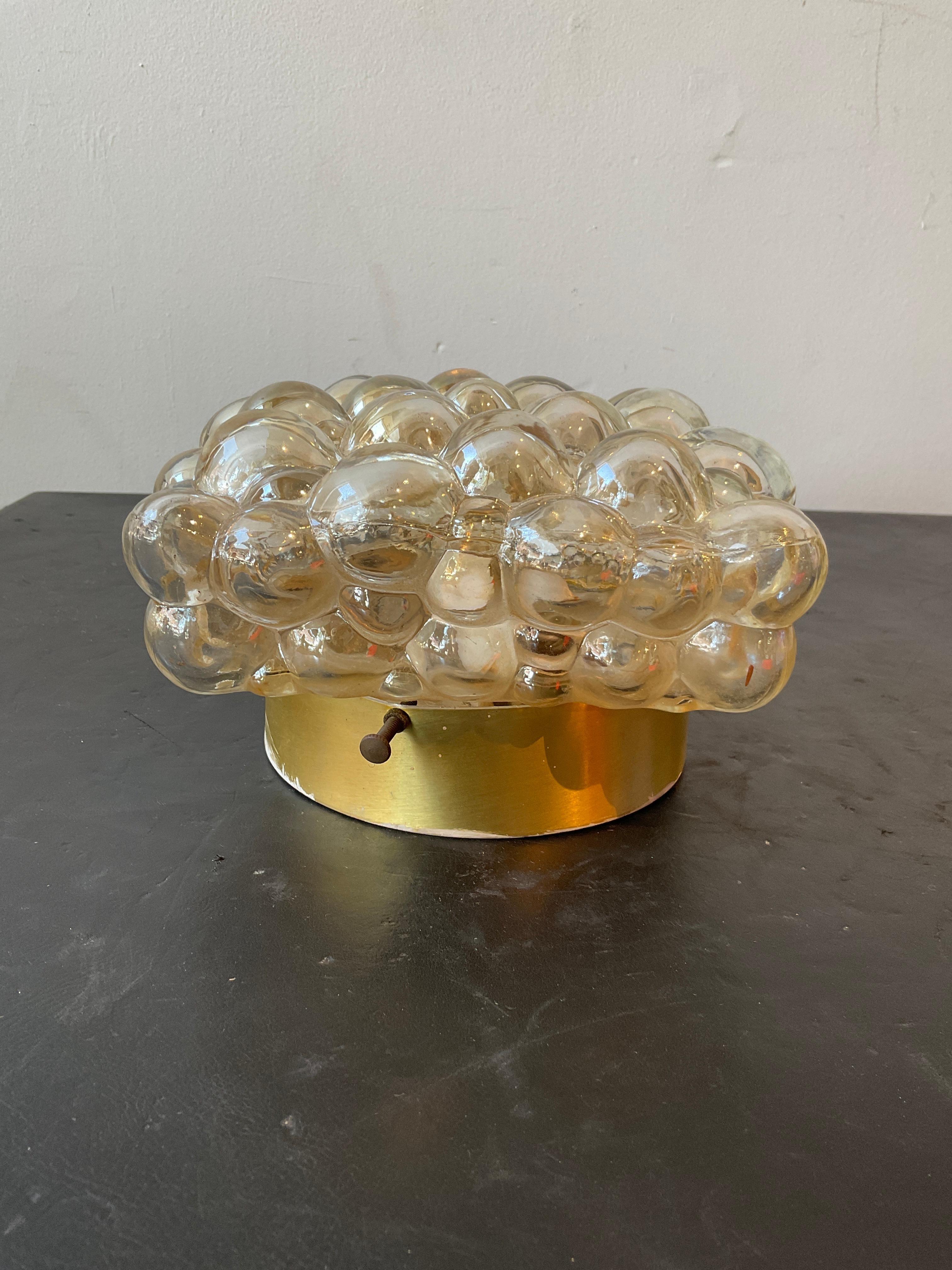 Small 1970s Italian Bubble Glass Flush Mount  Brass Fixture In Good Condition For Sale In Tarrytown, NY