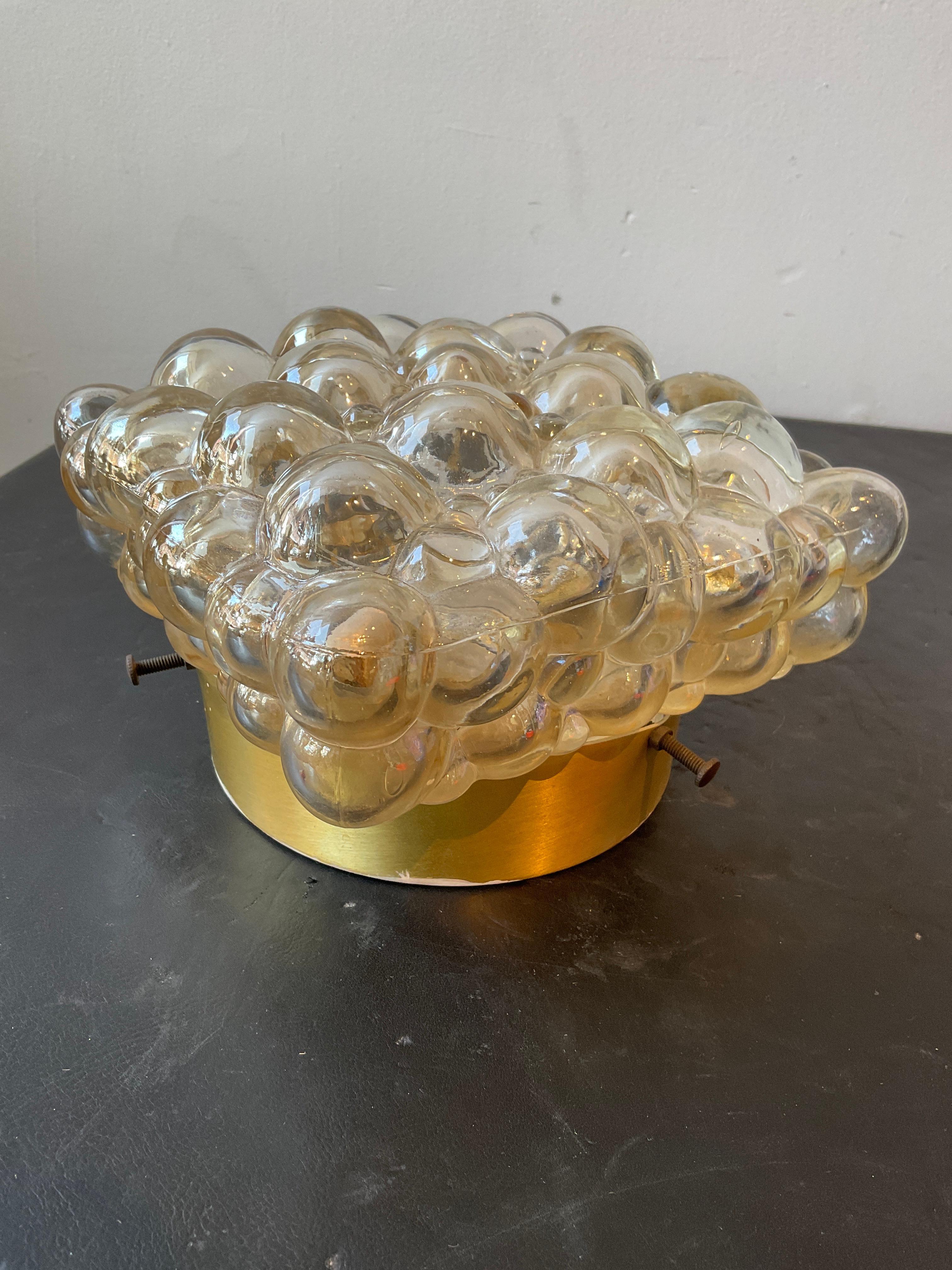 Small 1970s Italian Bubble Glass Flush Mount  Brass Fixture For Sale 1