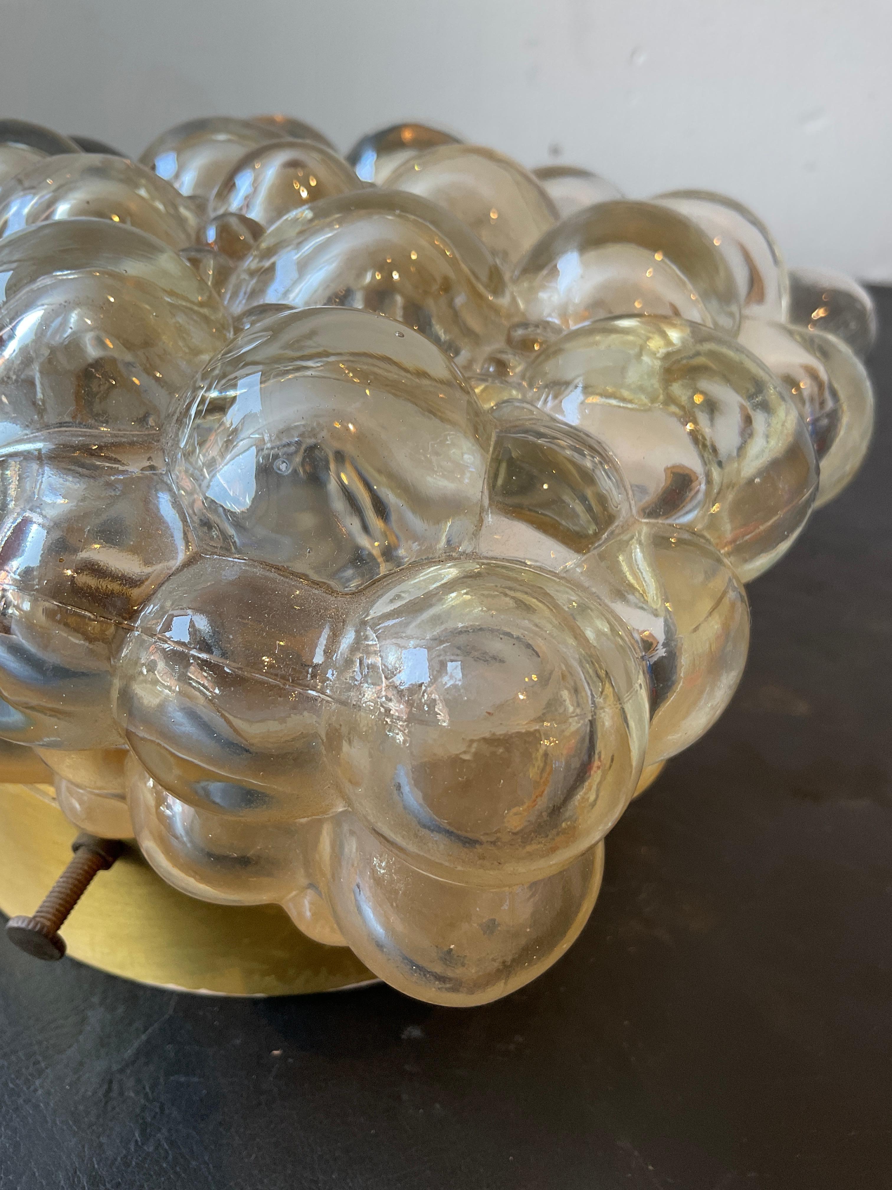 Small 1970s Italian Bubble Glass Flush Mount  Brass Fixture For Sale 2
